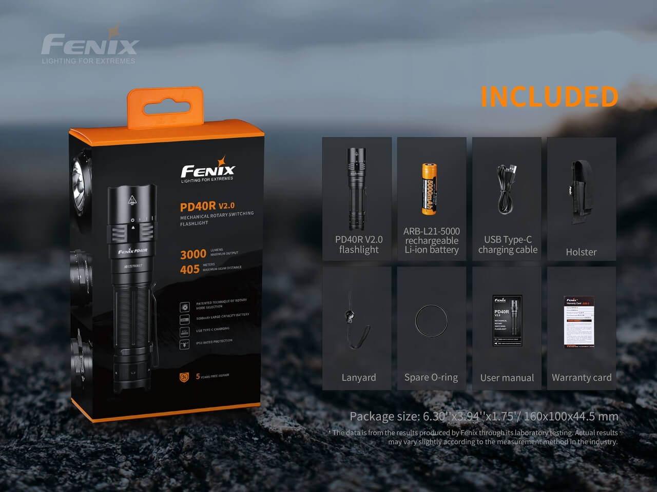 Fenix PD40R V2.0 Rechargeable LED Flashlight - 3000 Lumens, Waterproof Tactical Light for Camping, Hiking & Emergency Use
