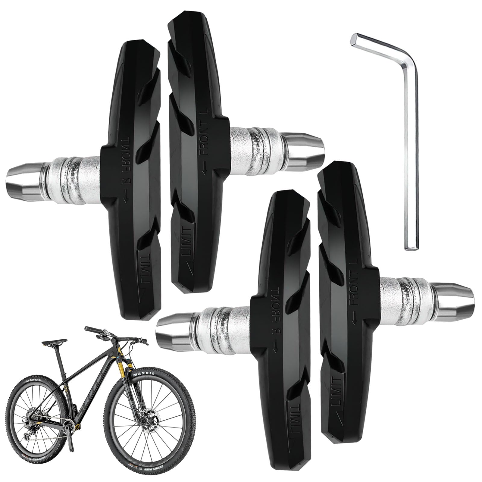 Premium 4-Piece Bike Brake Pads - Durable Mountain & Road Bicycle Brake Blocks for Enhanced Stopping Power (Black) | Perfect for Commuting, Trail Riding & Urban Cycling Safety
