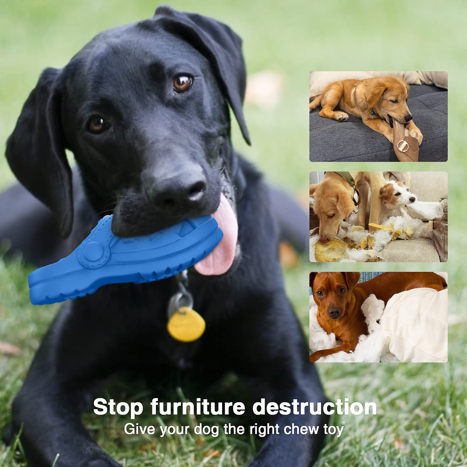 Indestructible Dog Toys for Aggressive Chewers - Durable Chew Toys for Medium & Large Dogs - Heavy Duty Squeaky Slipper Toy (Blue) - Perfect for Playtime, Training & Anxiety Relief