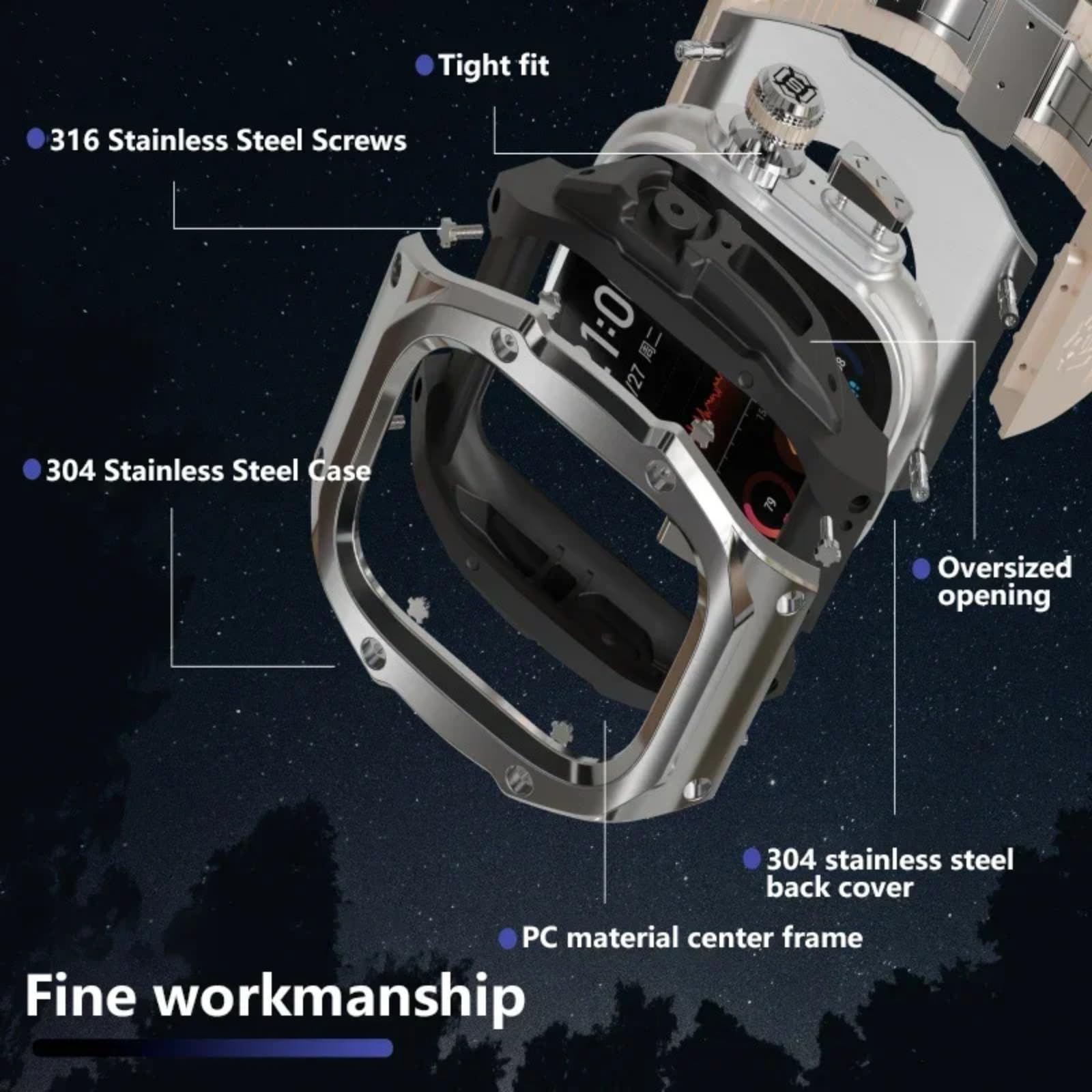 ILAZI Luxury Stainless Steel Case & Rubber Band for Apple Watch Ultra 2/1 (49mm) - Premium Protective Cover with Sleek Design for Sports, Work & Everyday Wear