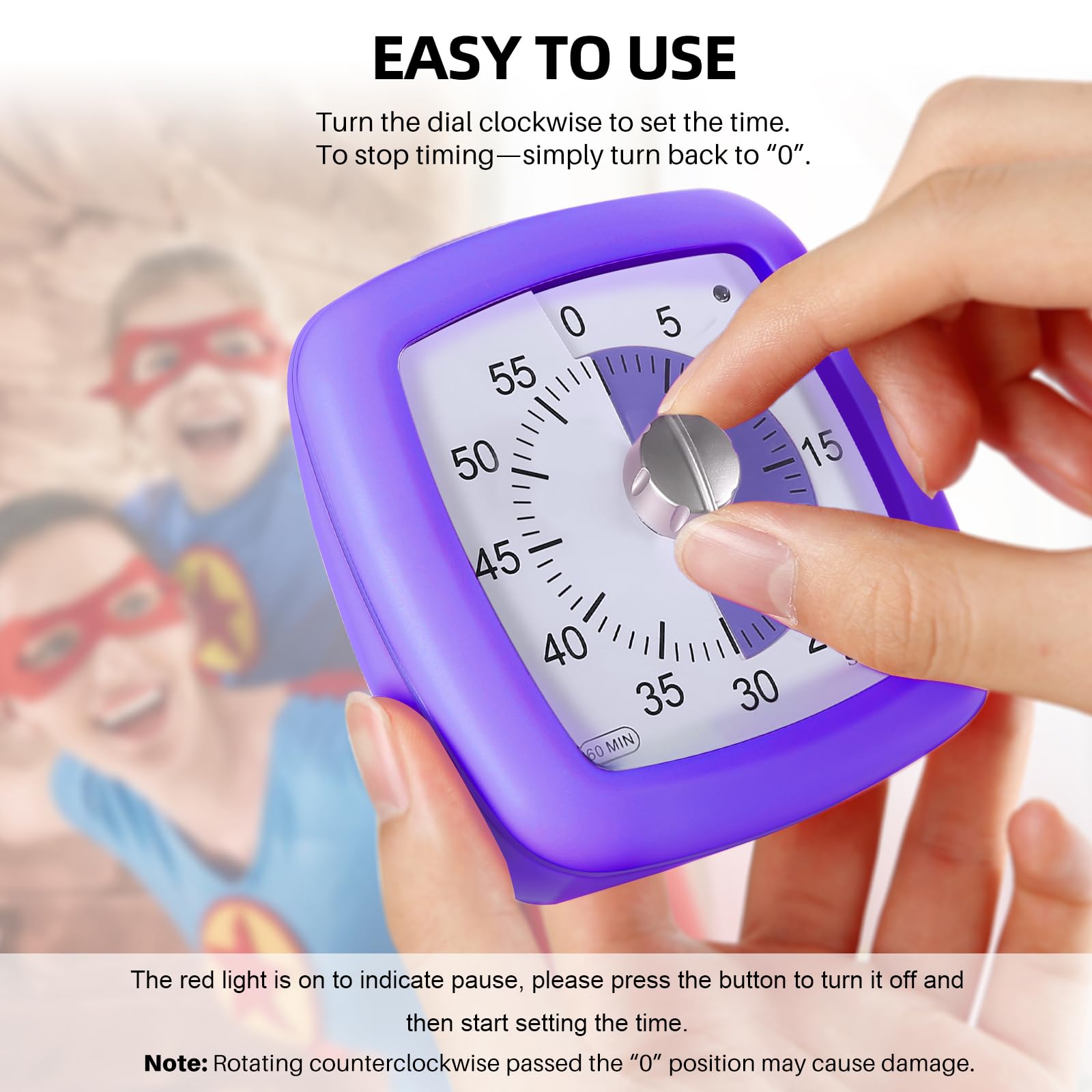 Secura 60-Minute Visual Timer - Silent Countdown Clock for Kids & Adults | Purple Time Management Tool for Studying, Teaching & Productivity