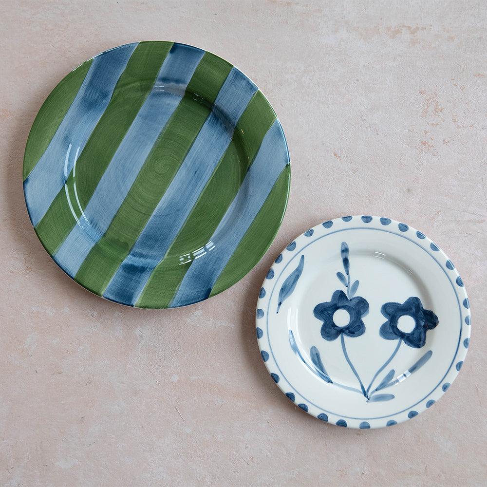 Hand Painted Ceramic Plate with Blue Floral Design - Elegant Dinnerware for Home Decor, Wedding Gifts & Special Occasions