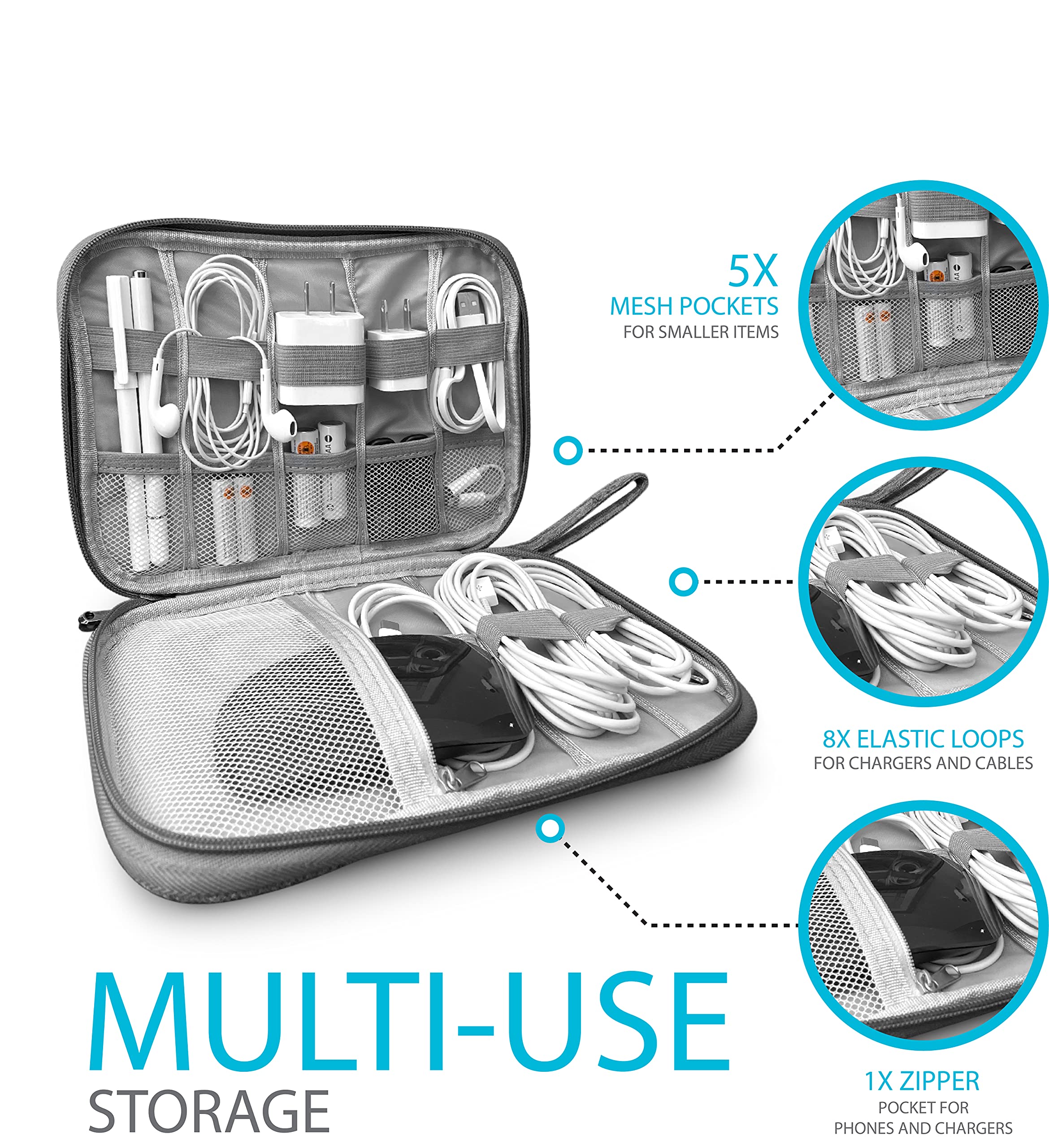 Premium Electronics Charger Organizer - Portable Travel Cable Storage Case for Phone Chargers, USB Cords & Tech Accessories | Perfect for Home, Office & Travel Organization