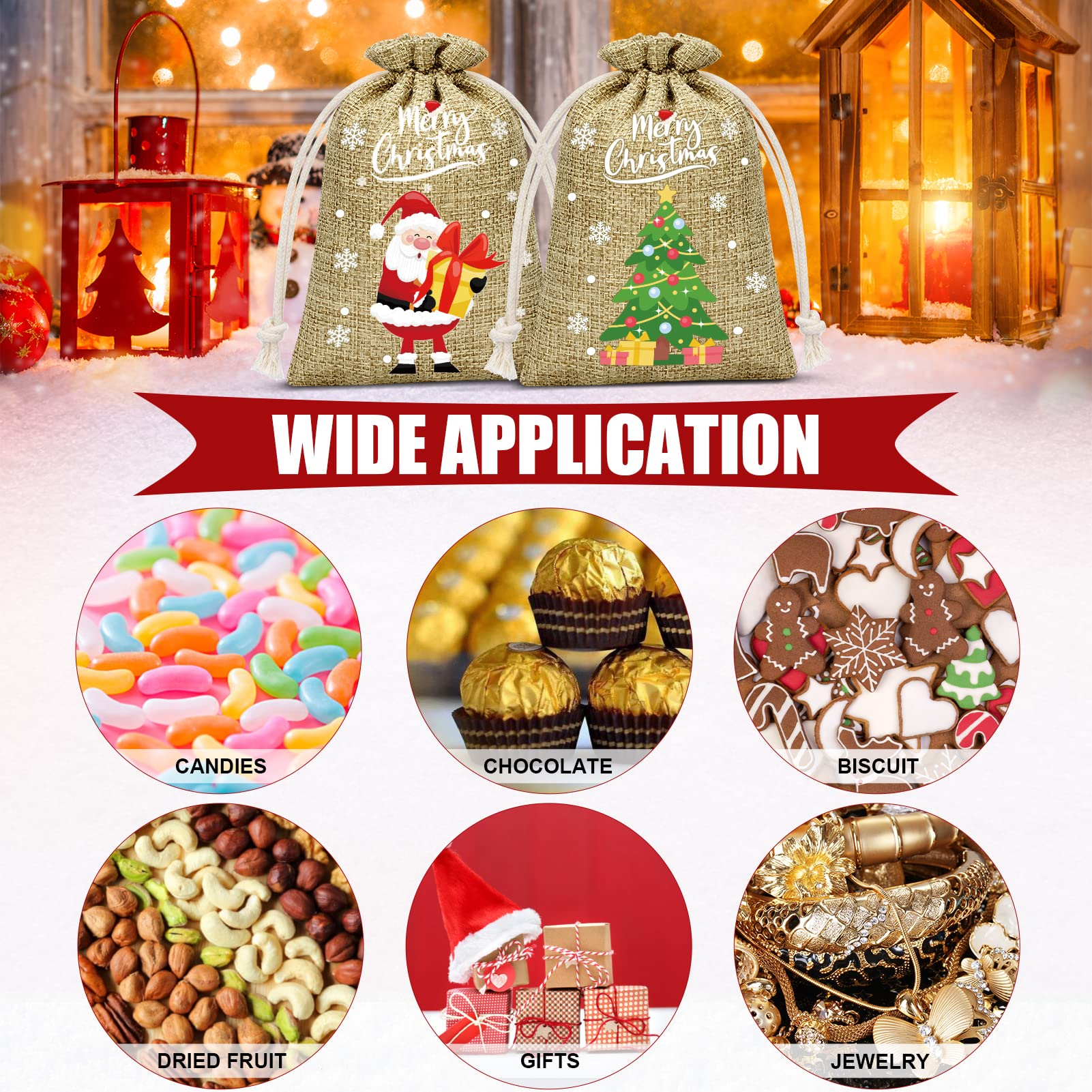 36Pcs Christmas Burlap Drawstring Gift Bags - Small Jute Xmas Candy Bags, Linen Treat Sacks for Holiday Party Favors, Reusable Gift Wrapping - Perfect for Christmas Gifts, Candy Treats, Party Favors & Holiday Decorations