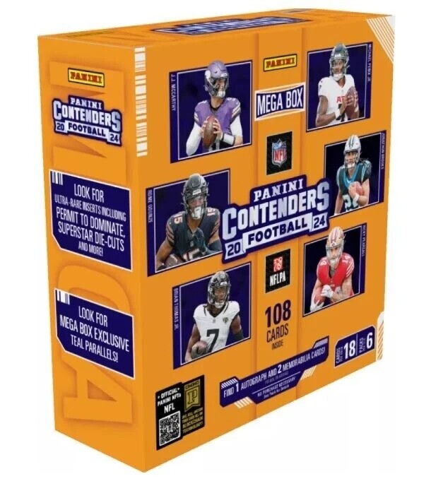 2024 Panini Contenders Football Trading Cards Mega Box - Collectible NFL Player Cards for Sports Fans & Collectors - Perfect for Trading, Gifting, and Display