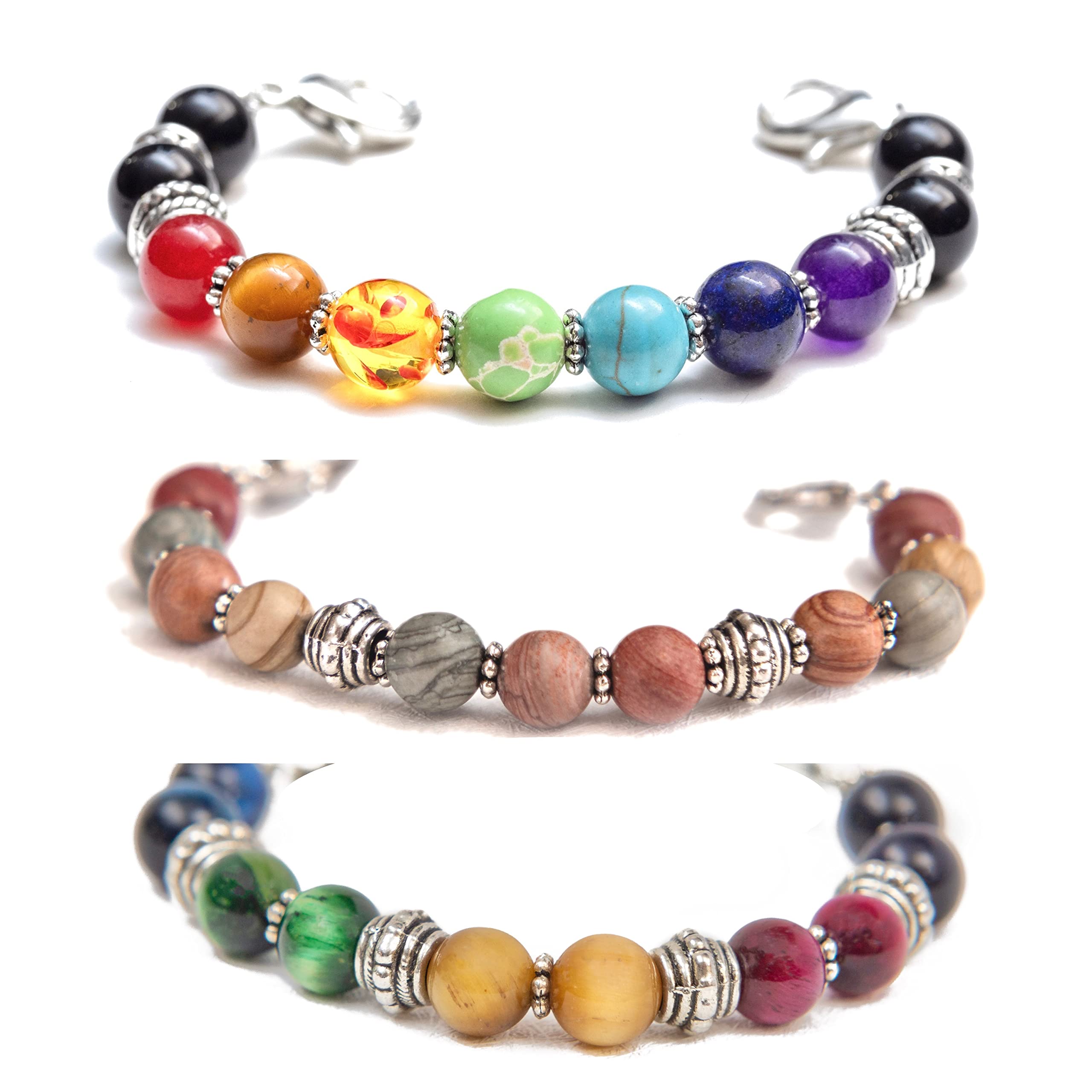 Stretchable Medical Alert Bracelet with Interchangeable Bands - 3pc Set (Chakra Design, Custom Sizing) - Perfect for Daily Wear, Travel & Emergency Situations - Excludes Medical ID Tag