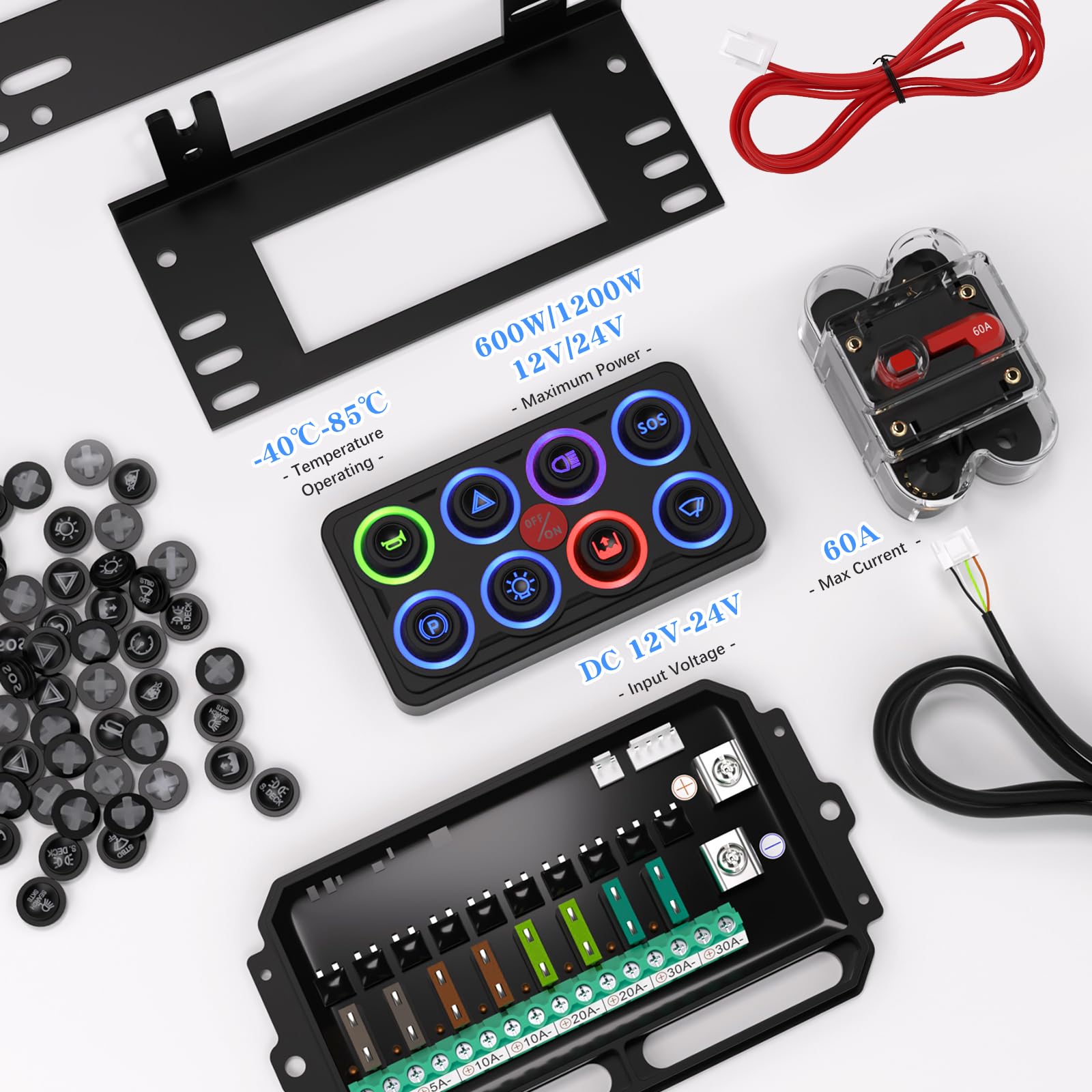 MaySpare 8 Gang Switch Panel - Upgraded Multicolored Toggle Momentary Pulse Switch Panel with Electronic Relay System | IP68 Waterproof for Yachts, Trucks, Off-Road Vehicles, RVs, SUVs, UTVs & ATVs | Perfect for Marine, Automotive & Outdoor Power Control Applications