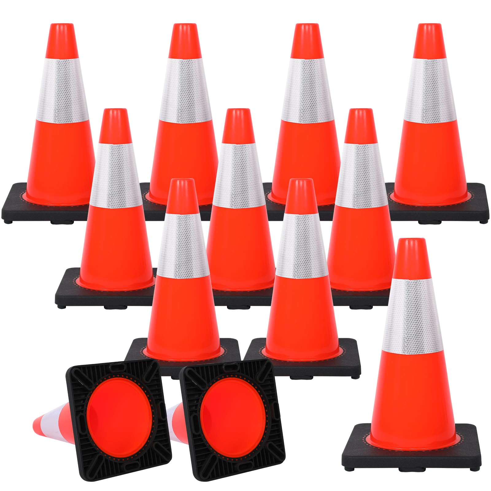 18-Inch Traffic Safety Cones with Reflective Collars - 12 Pack for Parking Lots, Road Construction & Lane Control | Durable Driving Safety Equipment for Work Zones, Events & Emergency Situations