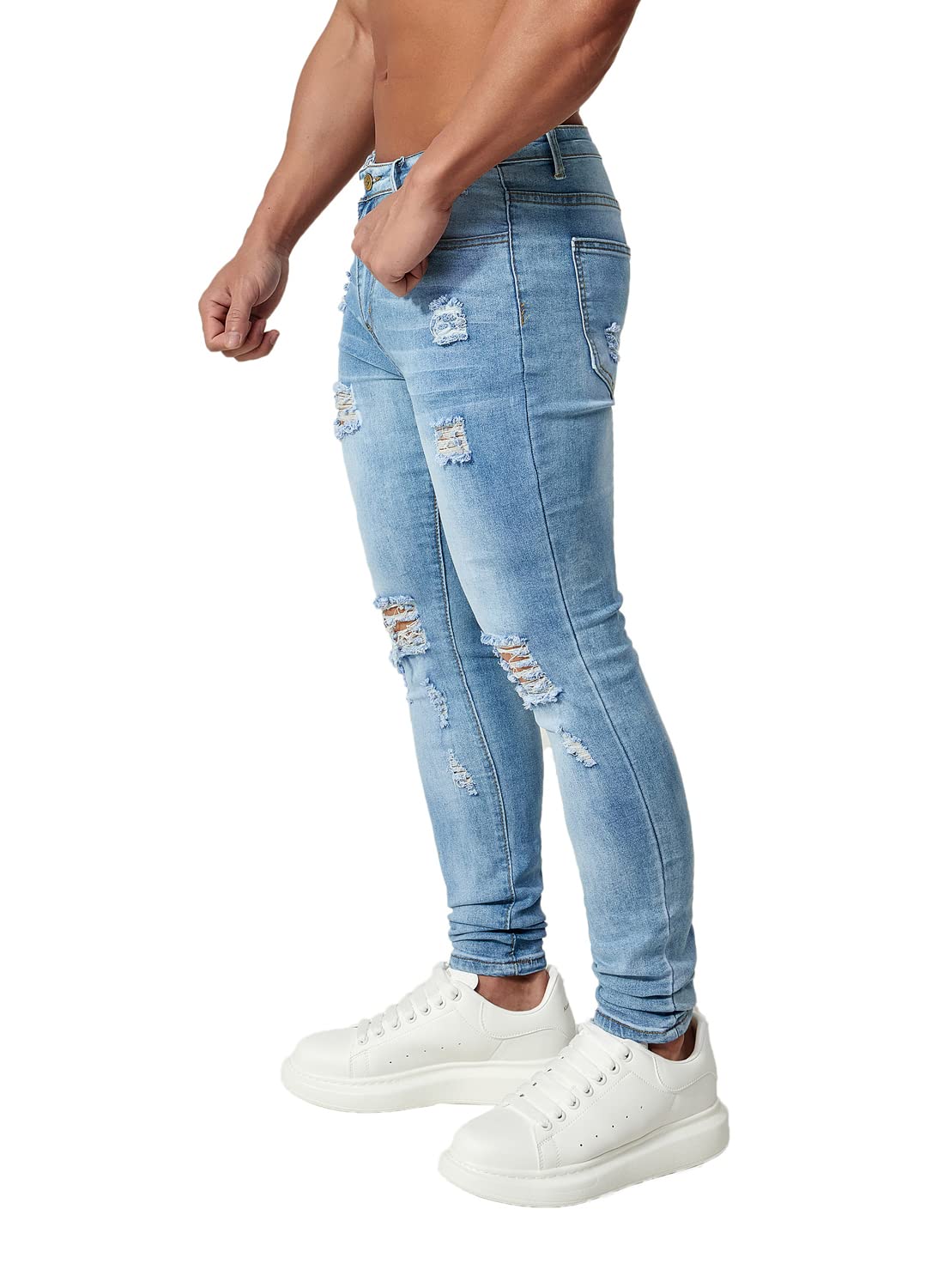 HUNGSON Men's Ripped Skinny Jeans - Stretchy Slim Fit Denim Pants for Men | Comfortable & Stylish for Casual Wear, Night Out, and Everyday Fashion