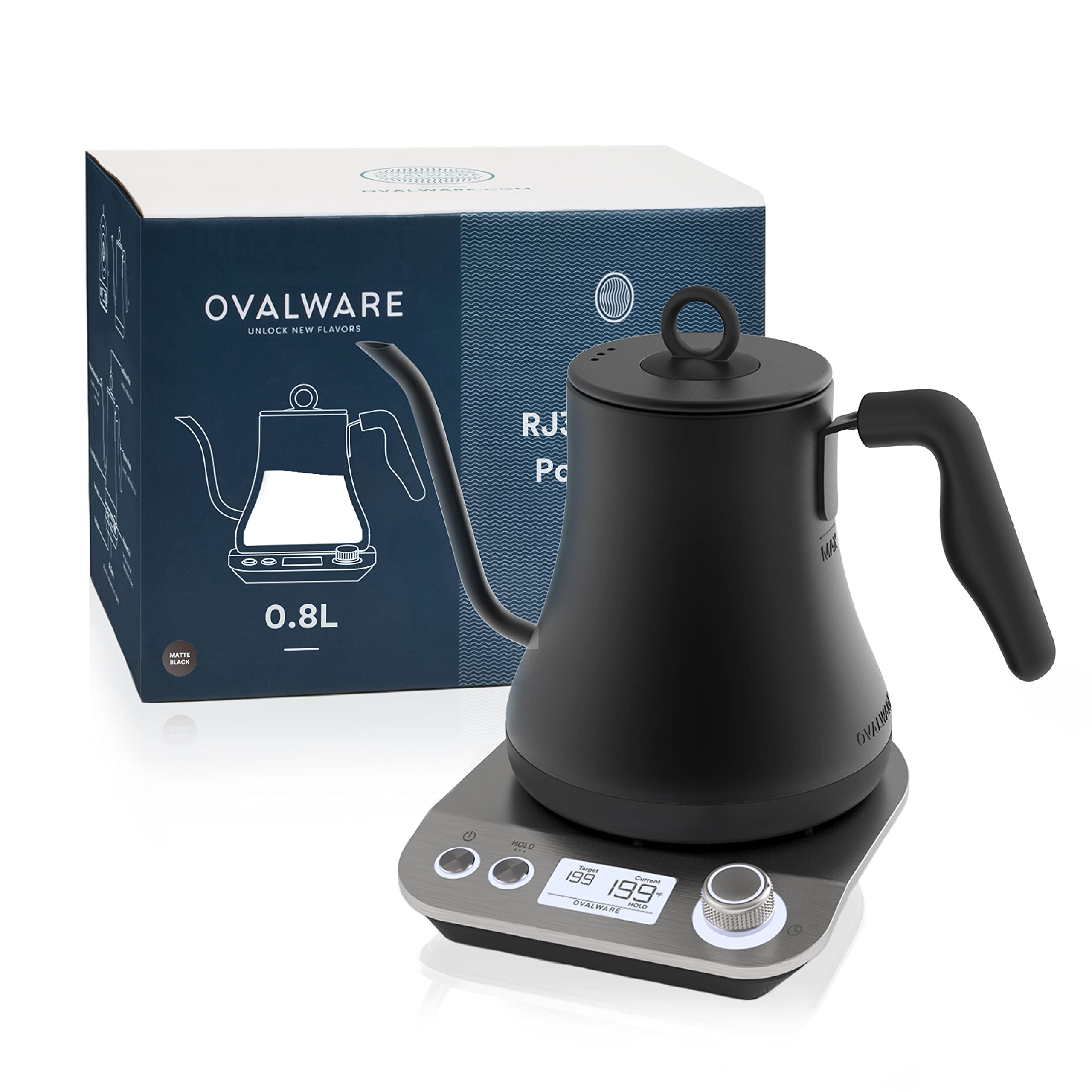 OVALWARE 0.8L Electric Gooseneck Kettle with Variable Temperature Control - Fast Boiling Stainless Steel Water Kettle with Auto Shutoff - Perfect for Pour Over Coffee, Tea Brewing & Kitchen Use