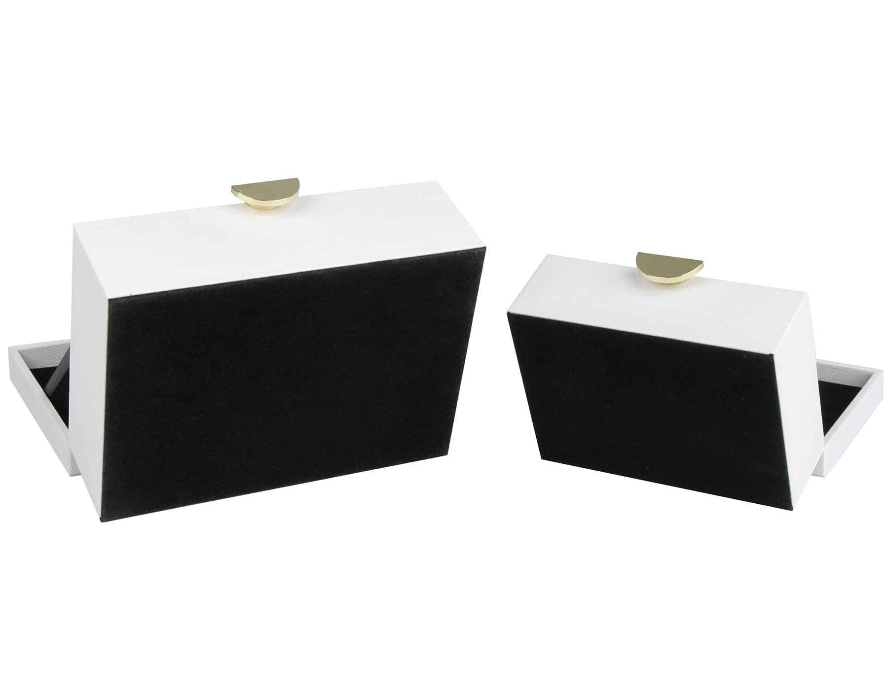 HofferRuffer Faux Leather Jewelry Box Set of 2 - White Vegan Leather Storage Organizer with Gold Hardware for Necklaces, Rings & Accessories - Perfect for Bedroom, Dresser & Gift Giving