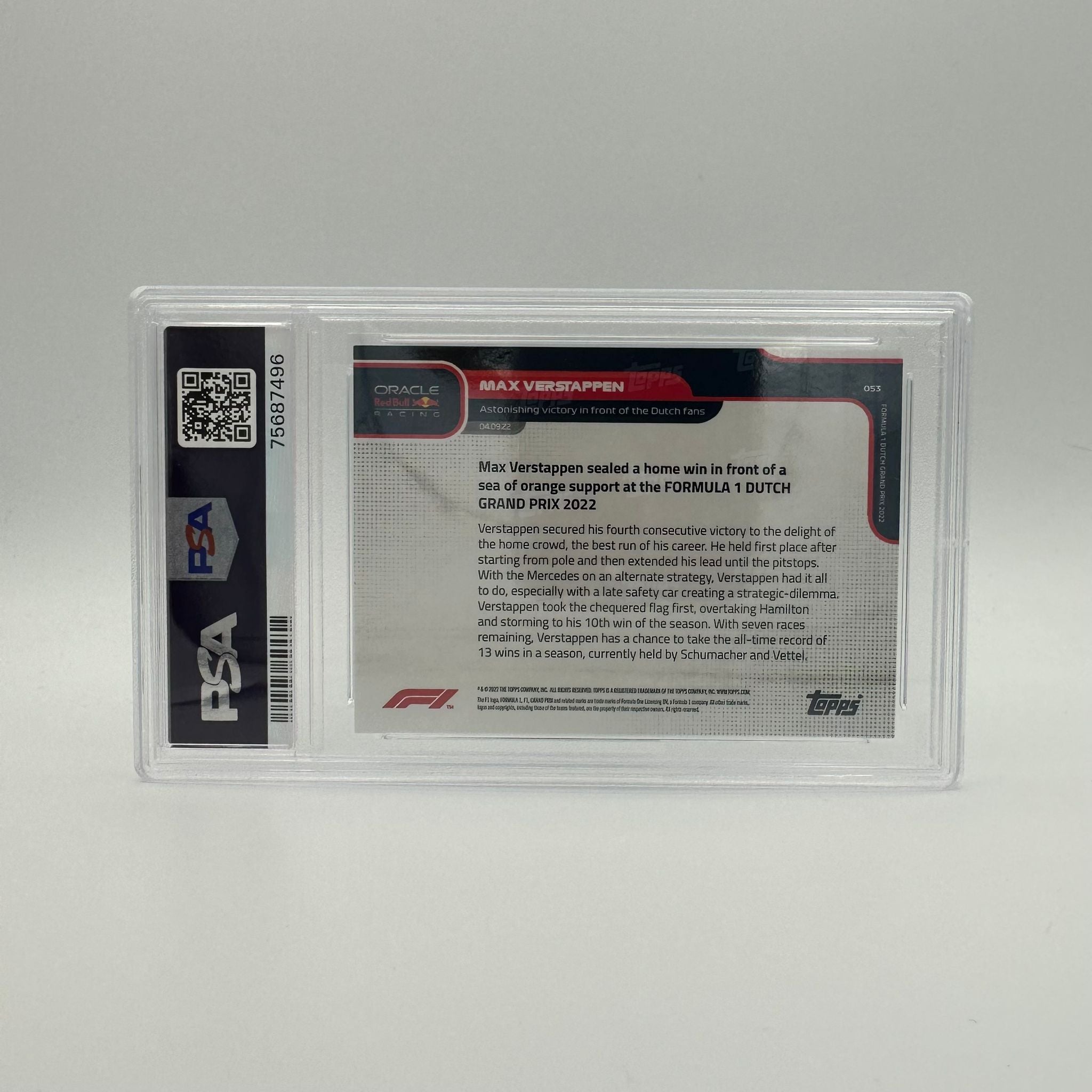PSA 9 Graded 2005/10 Max Verstappen #53 Rainbow Foil Trading Card - Dutch GP Victory Commemorative - Perfect for F1 Collectors & Motorsport Memorabilia Displays