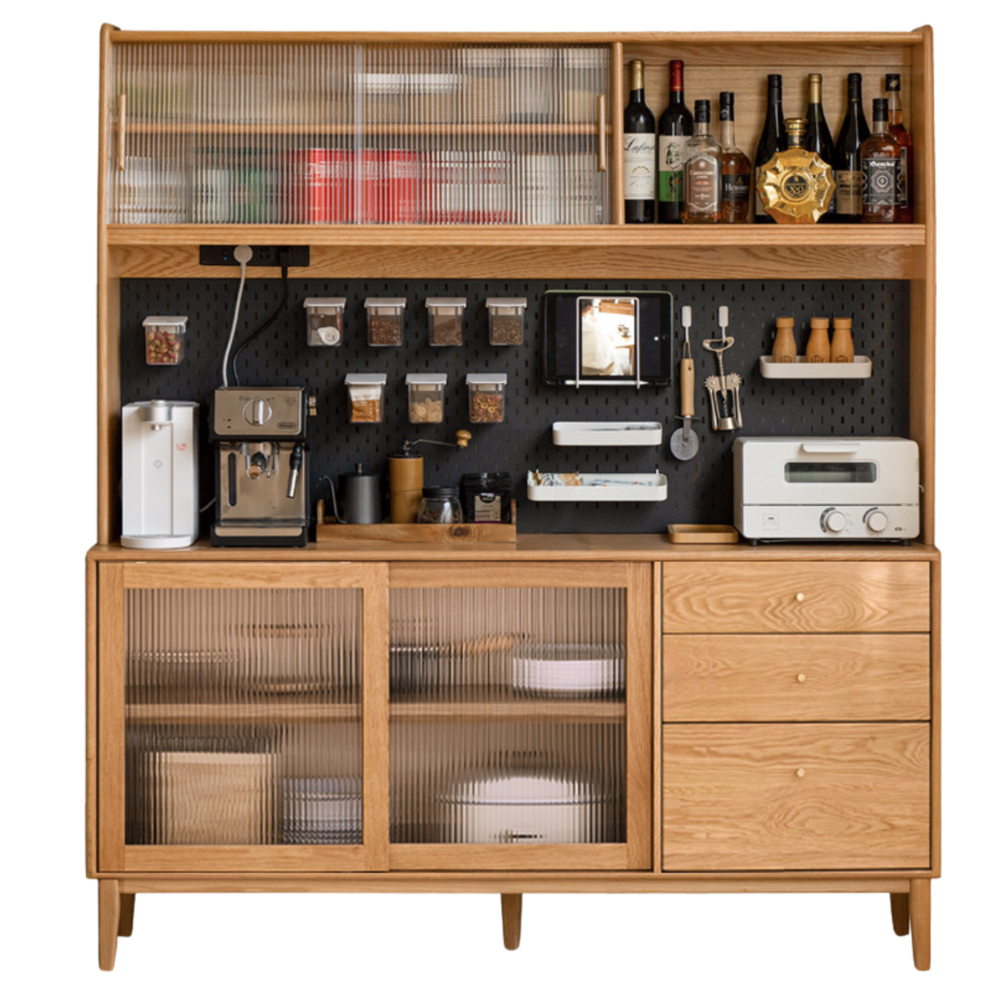 Solid Oak Wood Nordic Style Sideboard Cabinet - Modern Storage for Dining Room, Living Room & Entryway