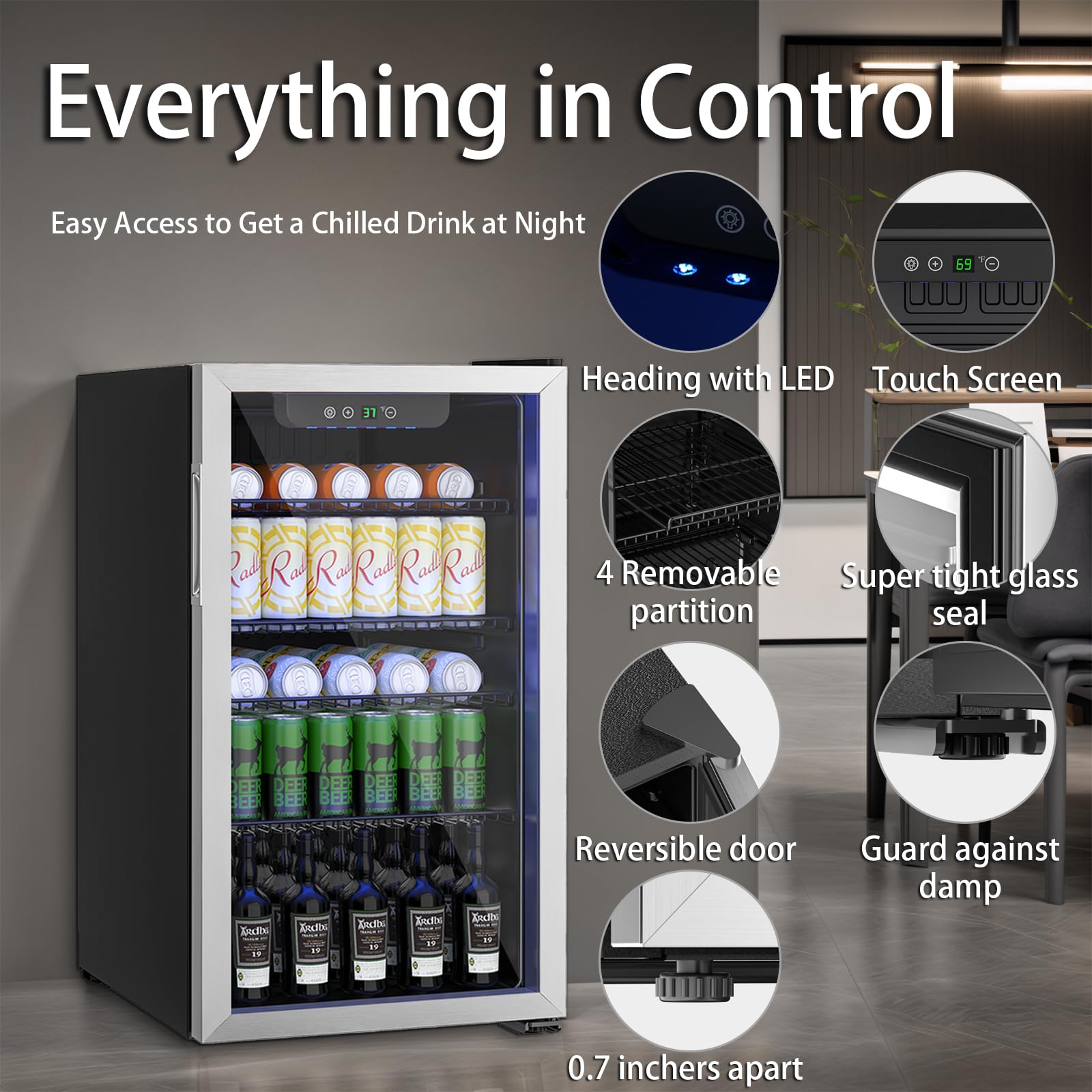 3.2 Cu.ft Beverage Refrigerator Cooler - 126 Can Mini Fridge with Reversible Glass Door, Digital Temperature Control for Beer, Soda & Wine | Perfect for Home Bar, Office, or Dorm Room | Adjustable & Removable Shelves for Custom Storage