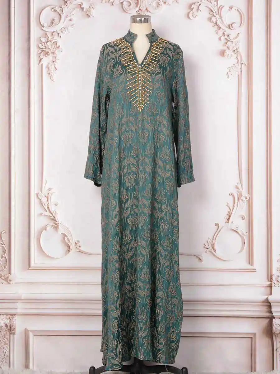 Handmade Beaded Eid Kaftan Dress for Women - Elegant Embroidered Maxi Dress for Special Occasions | Perfect for Eid Celebrations, Weddings, and Parties