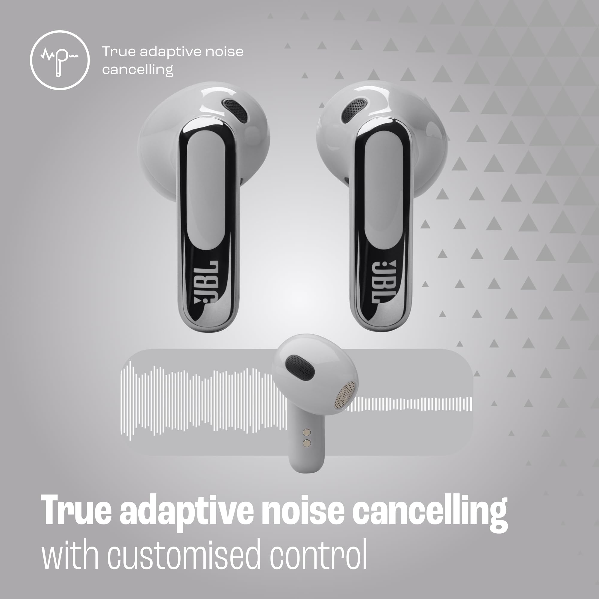 JBL Live Flex 3 Wireless Bluetooth Earbuds - 50H Battery, Adaptive Noise Cancelling, Hi-Res Audio, IP54 Waterproof, Open-Back Design (Silver) | Perfect for Gym, Commuting & Travel