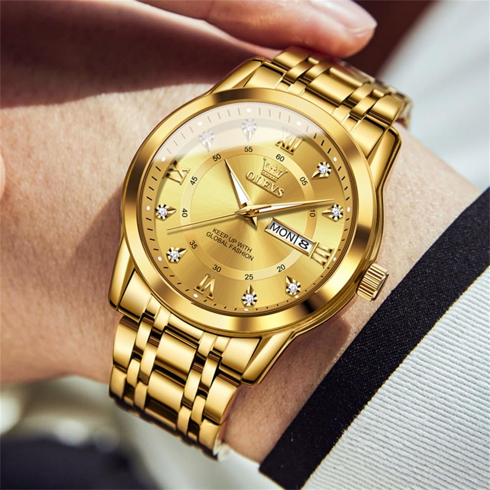 OLEVS Men's Watches - Big Face Stainless Steel Diamond Analog Quartz Day Date Waterproof Watch for Men | Perfect for Business, Casual & Formal Occasions | Relojes para Hombre
