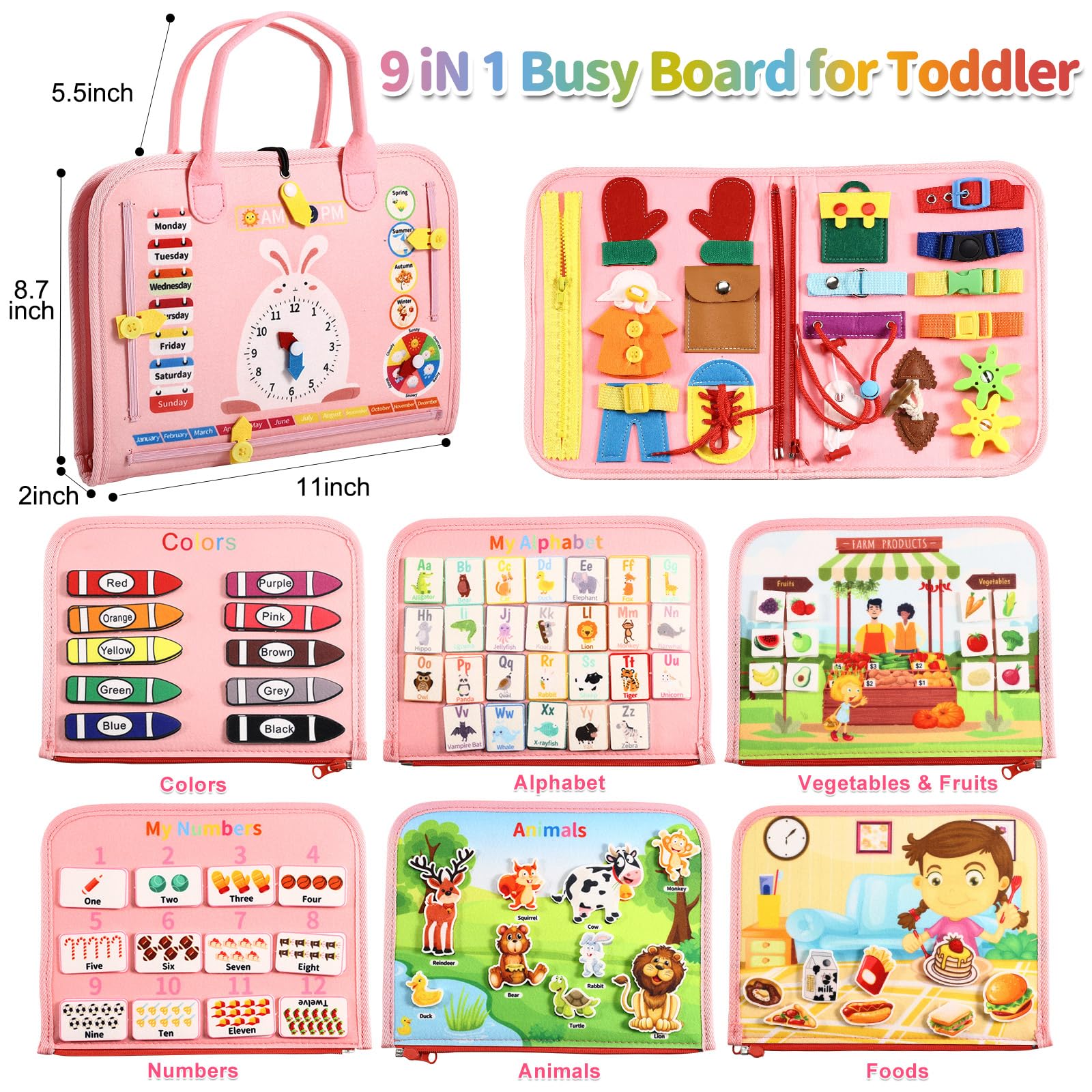 MINIBEAR Montessori Busy Board - Sensory Toys for Toddlers 1-4 Years Old, Autism Learning Toys for Fine Motor Skills Development - Perfect Travel Toys for Plane & Car Activities, Preschool Educational Gifts for Boys & Girls - Ideal for Home, Classroom & On-the-Go Learning