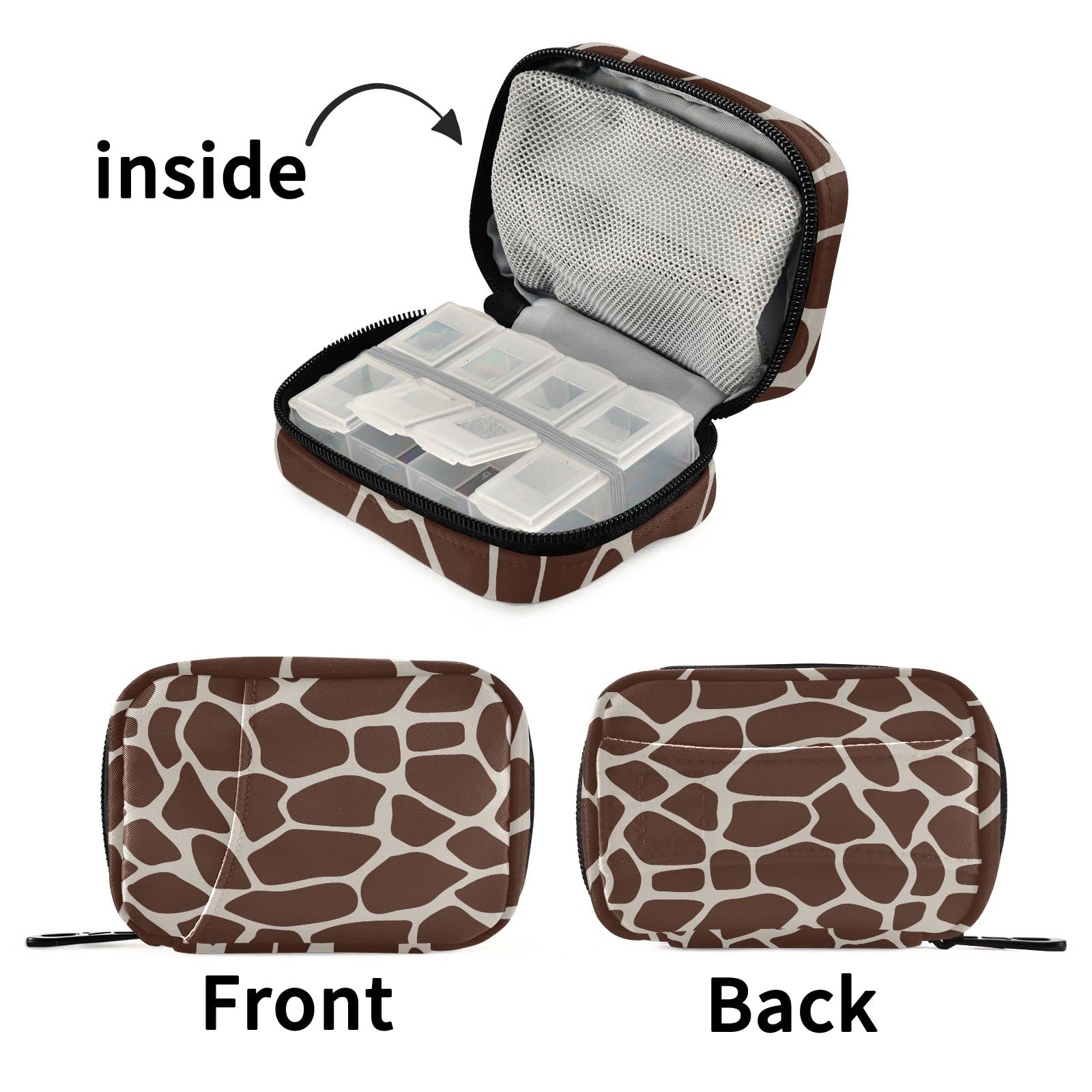 Brown Giraffe Pattern Travel Pill Organizer - Weekly 7-Day Small Pill Case with Compartments, Cute Vitamin & Medication Holder for Home, Office & Travel Use