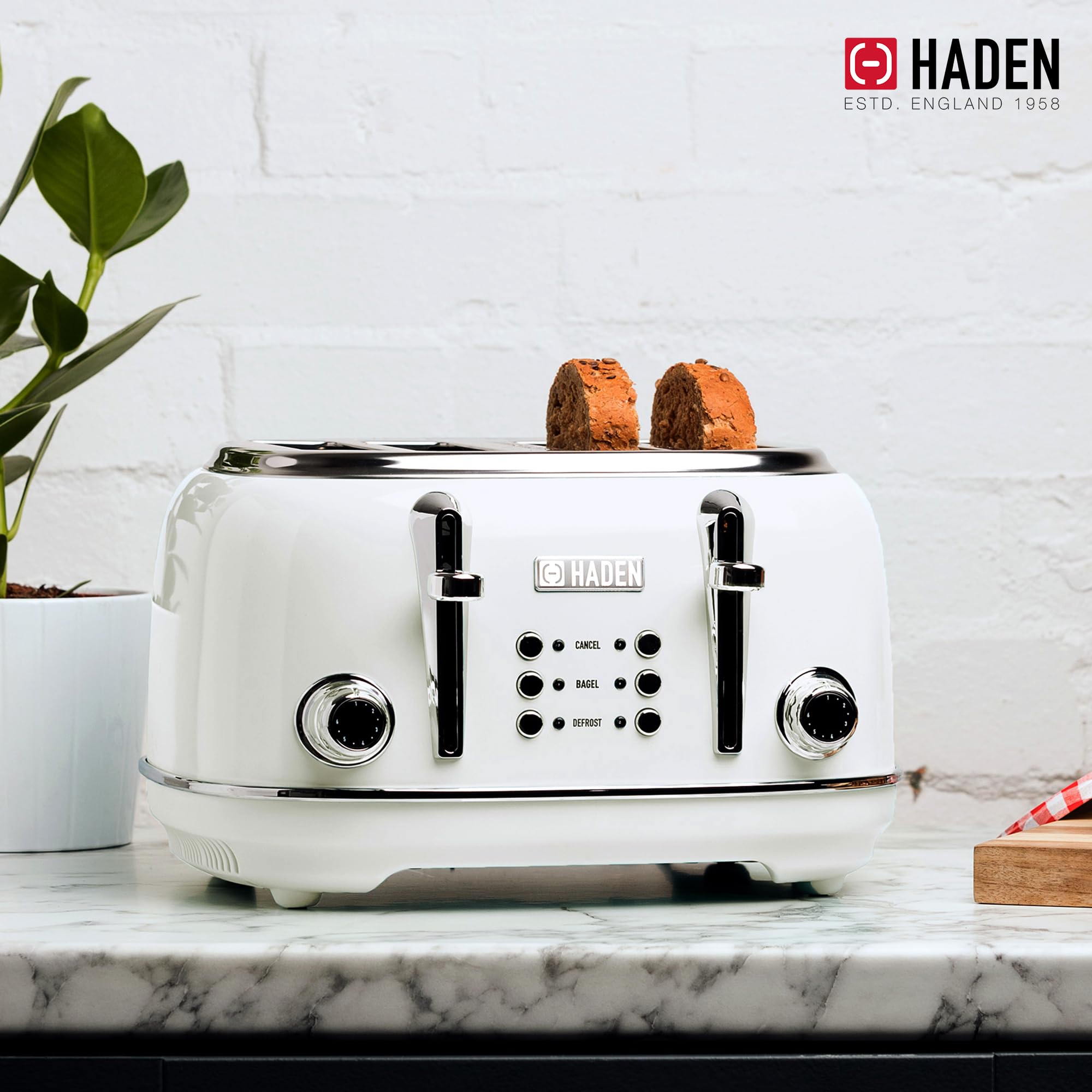 Haden Heritage 4 Slice Wide Slot Stainless Steel Toaster with 12 Cup Programmable Drip Coffee Maker Set - Ivory & Chrome | Perfect for Breakfast & Kitchen Countertop