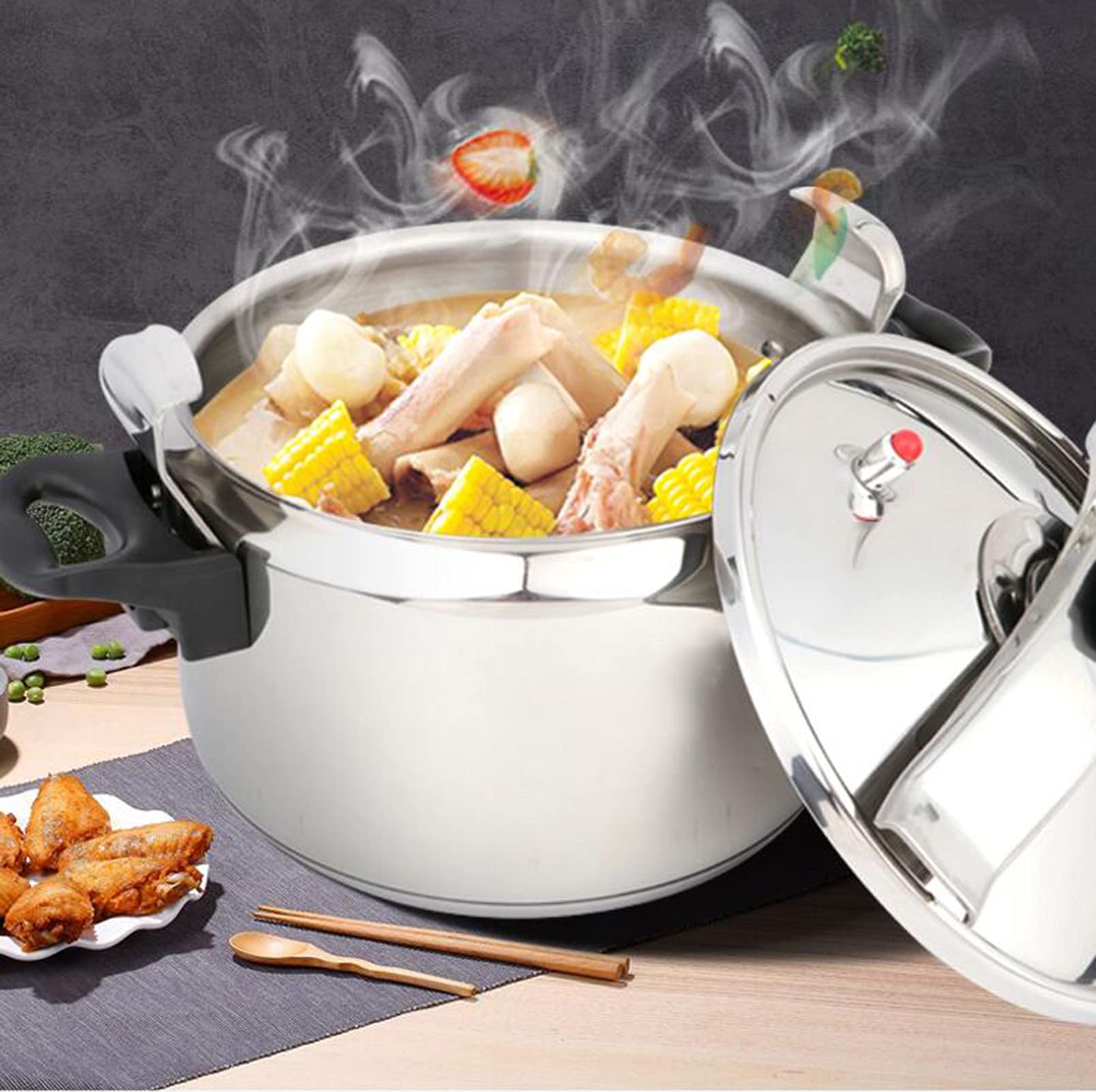 5 Quart Stainless Steel Pressure Cooker - Super Safe Explosion-Proof with Lock, Compatible with All Hob Types, Fast Cooking for Soups, Stews & Rice - Perfect for Home Kitchens & Camping Trips