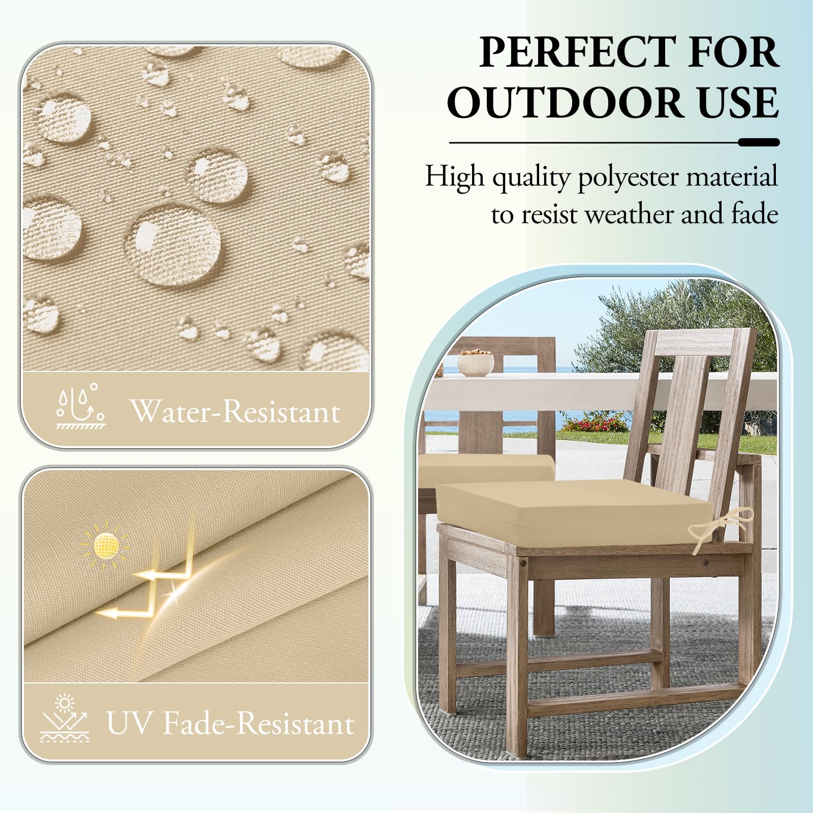 Outdoor Chair Cushions for Patio Furniture - Water Resistant, UV Protected, Set of 4 (18.5