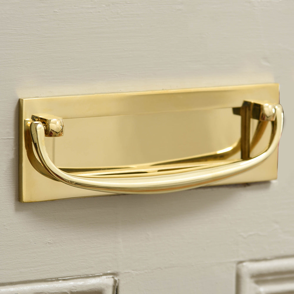 Polished Brass Marlborough Letterplate with Clapper - Elegant Mail Slot for Front Door - Perfect for Traditional & Victorian Style Homes