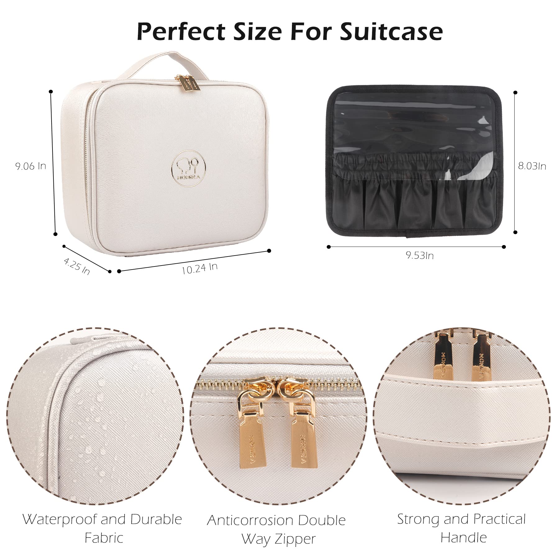MOMIRA Large Lighted Travel Makeup Bag with Adjustable Brightness Mirror - Waterproof Cosmetic Organizer Case for Women, 3 Color Modes, Perfect Makeup Train Case & Toiletry Gift for Travel, Home, and Salon Use