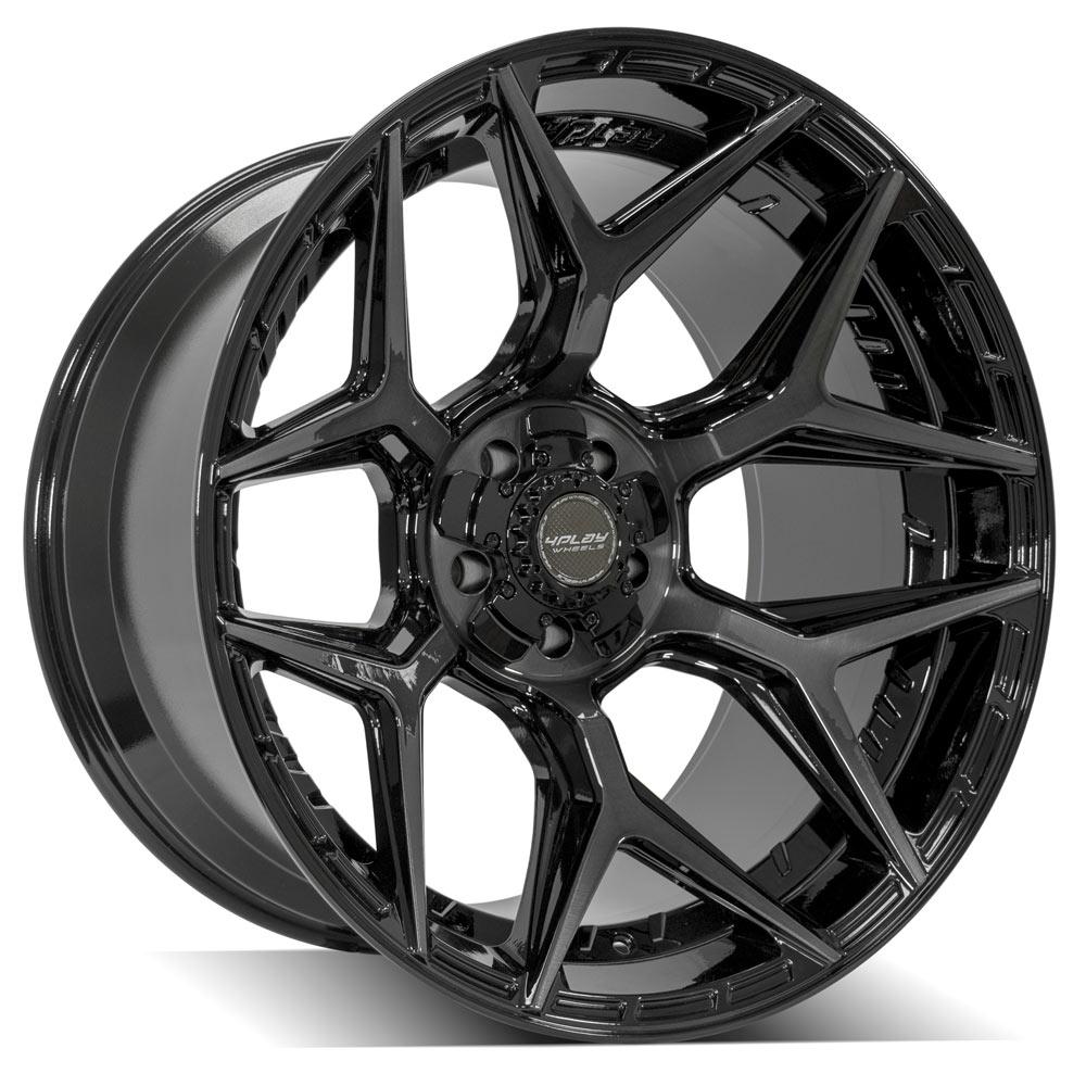 4Play Gen3 4P06 Gloss Black Wheels 22x12.0 - Brushed Face & Tinted Clear Finish - 5x127/5x139.7mm Bolt Pattern - 87.1mm Center Bore - Perfect for Off-Road Trucks, SUVs, and Custom Builds