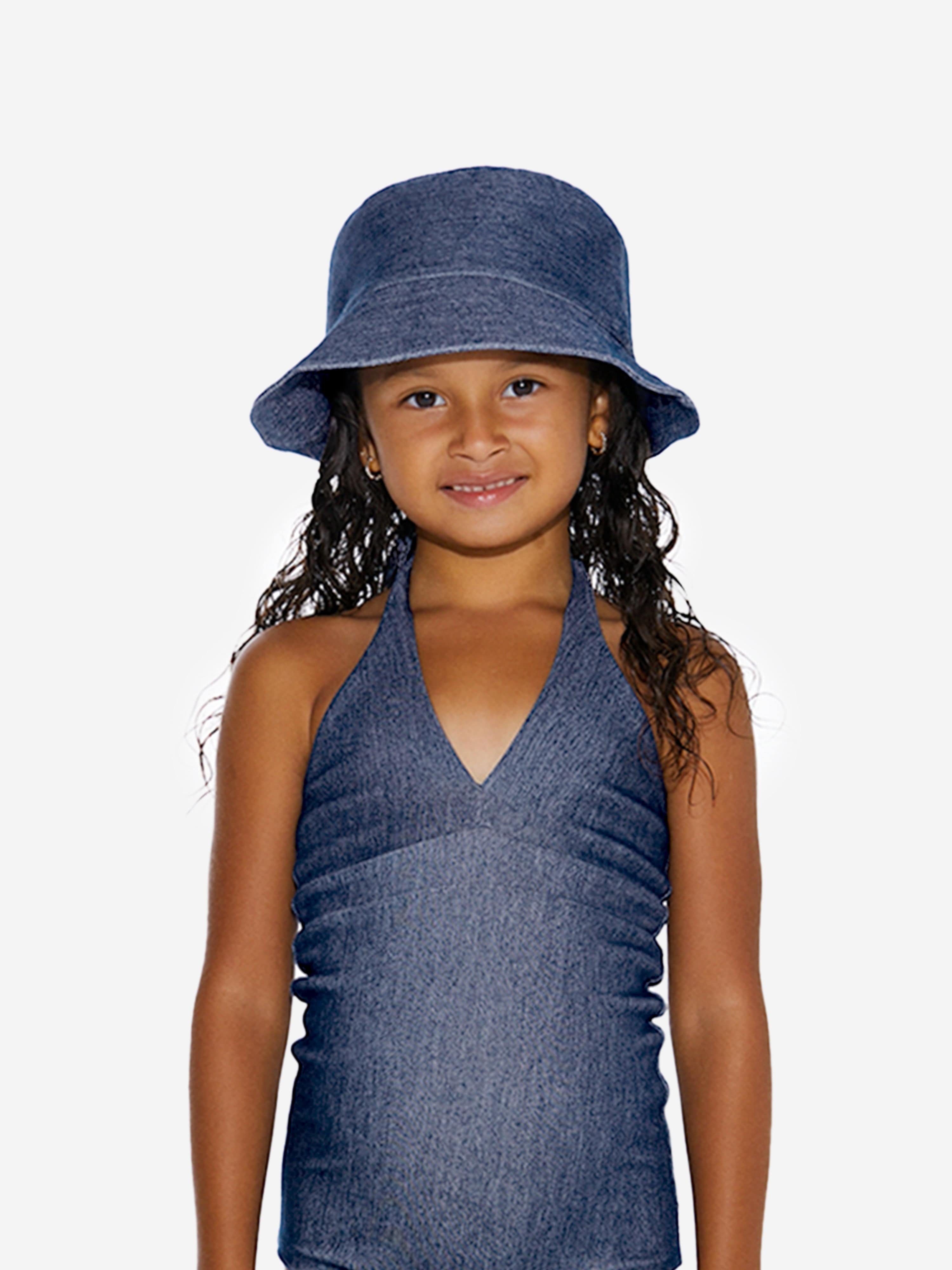 AY by AYLA Girls Denim Look Bucket Hat - Blue Fashion Sun Hat for Girls, Perfect for Beach, Outdoor Activities & Summer Style