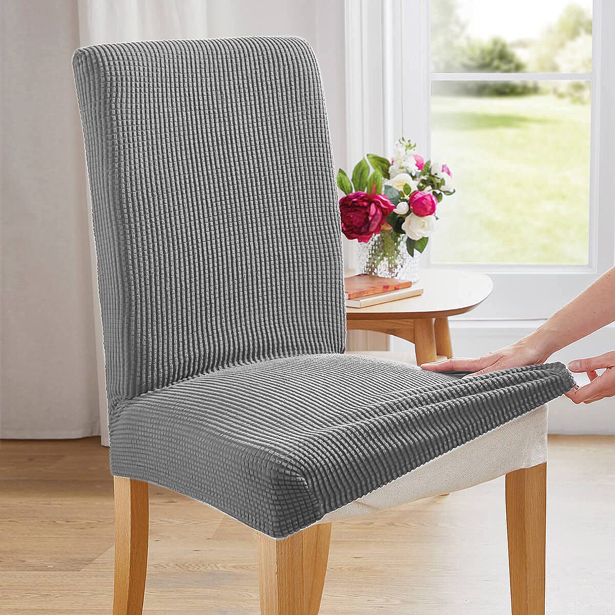 6 Pack Light Grey Dining Chair Covers - Stretchable Parsons Chair Slipcovers for Kitchen & Dining Room - Washable Seat Covers for Home, Restaurant, Wedding & Party Decor