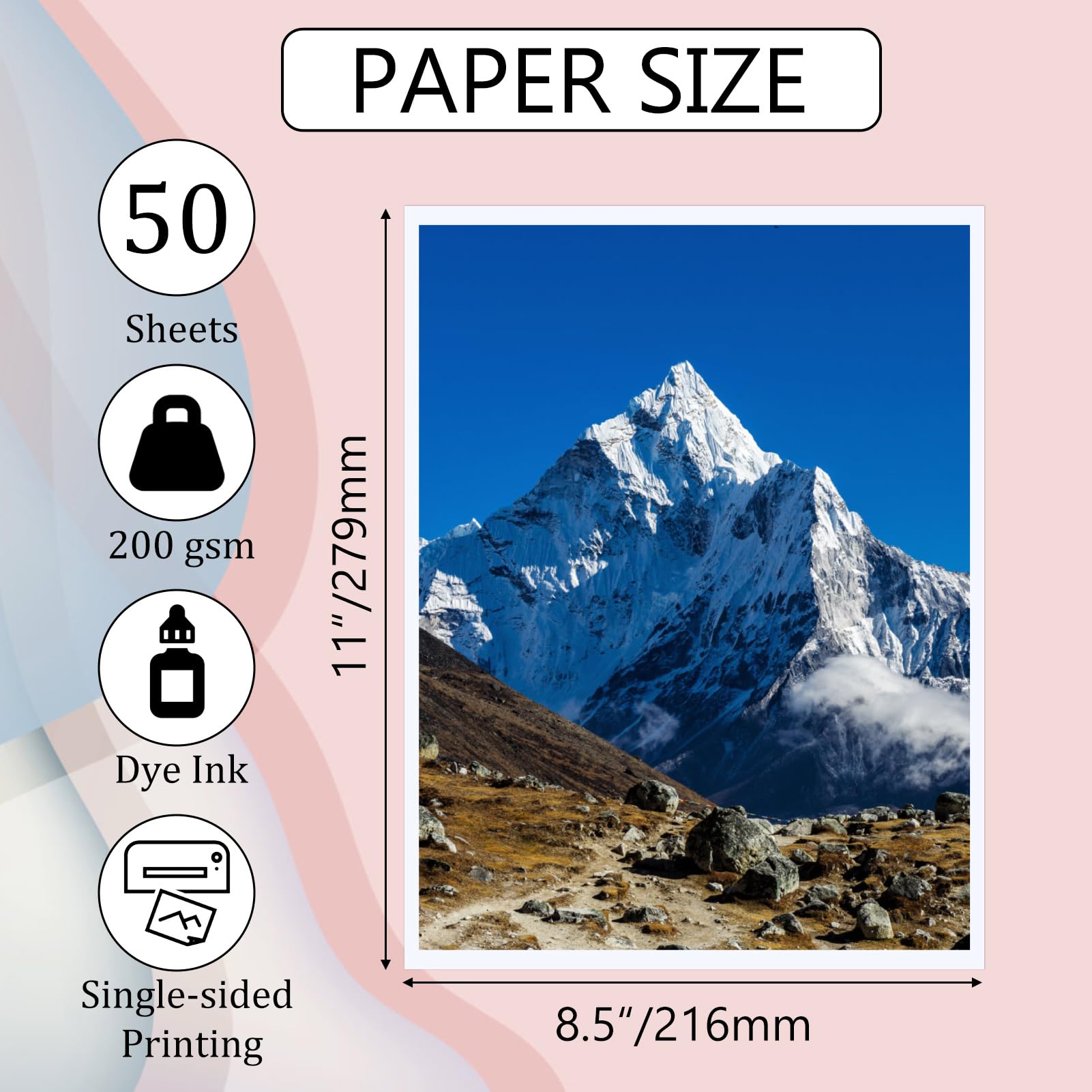 ZBEIVAN 8.5x11 Glossy Photo Paper 50 Sheets - 200 GSM Premium Inkjet Printer Paper for Dye Ink - High-Quality Photo Printing for Home, Office & Professional Photography