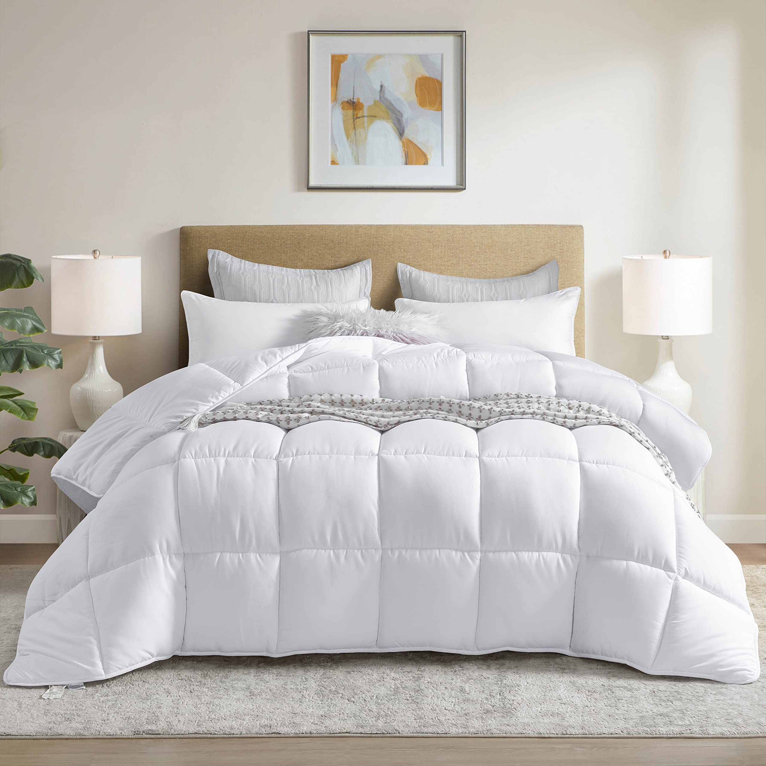 Extra Warm White Queen Size Down Alternative Comforter - Heavyweight All Season Fiberfill Duvet Insert 90x90 with Corner Tabs - Ultra Soft Brushed Microfiber Shell - Perfect for Winter Bedding & Cozy Home Decor