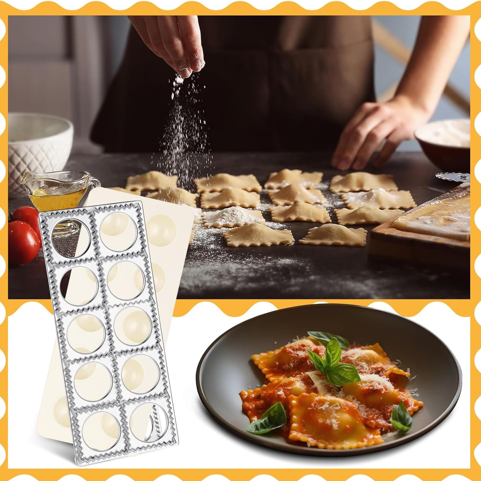 13-Piece Pasta Maker Kit with 5 Ravioli Stamps, Roller Wheel, Drying Rack, Wooden Rolling Pin & 5 Stainless Steel Dumpling Molds - Perfect for Homemade Pasta, Ravioli, Dumplings & Italian Cooking