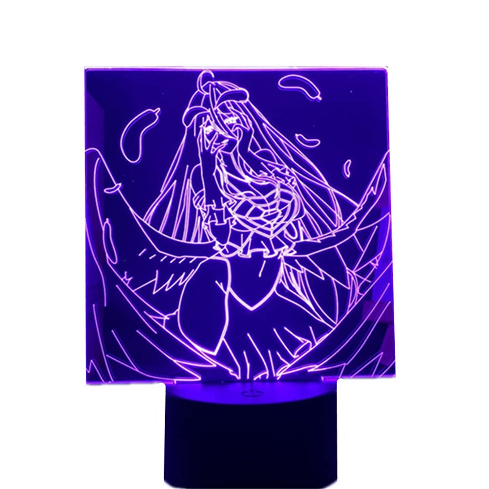 RGB 3D Illusion Night Light - Anime Overlord Albedo LED Desk Lamp with Remote Control & Touch Sensor, 7/16 Color Changing USB Lamp for Bedroom Decor, Gaming Room, Holiday Gifts & Anime Lover Presents