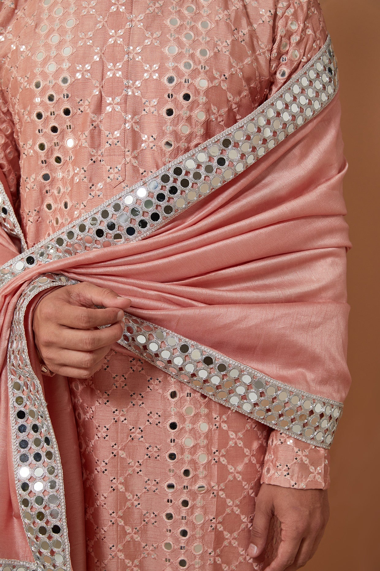 Peach Signature Mirrorwork Kurta - Embroidered Indian Tunic Top for Women | Perfect for Festivals, Weddings & Ethnic Wear