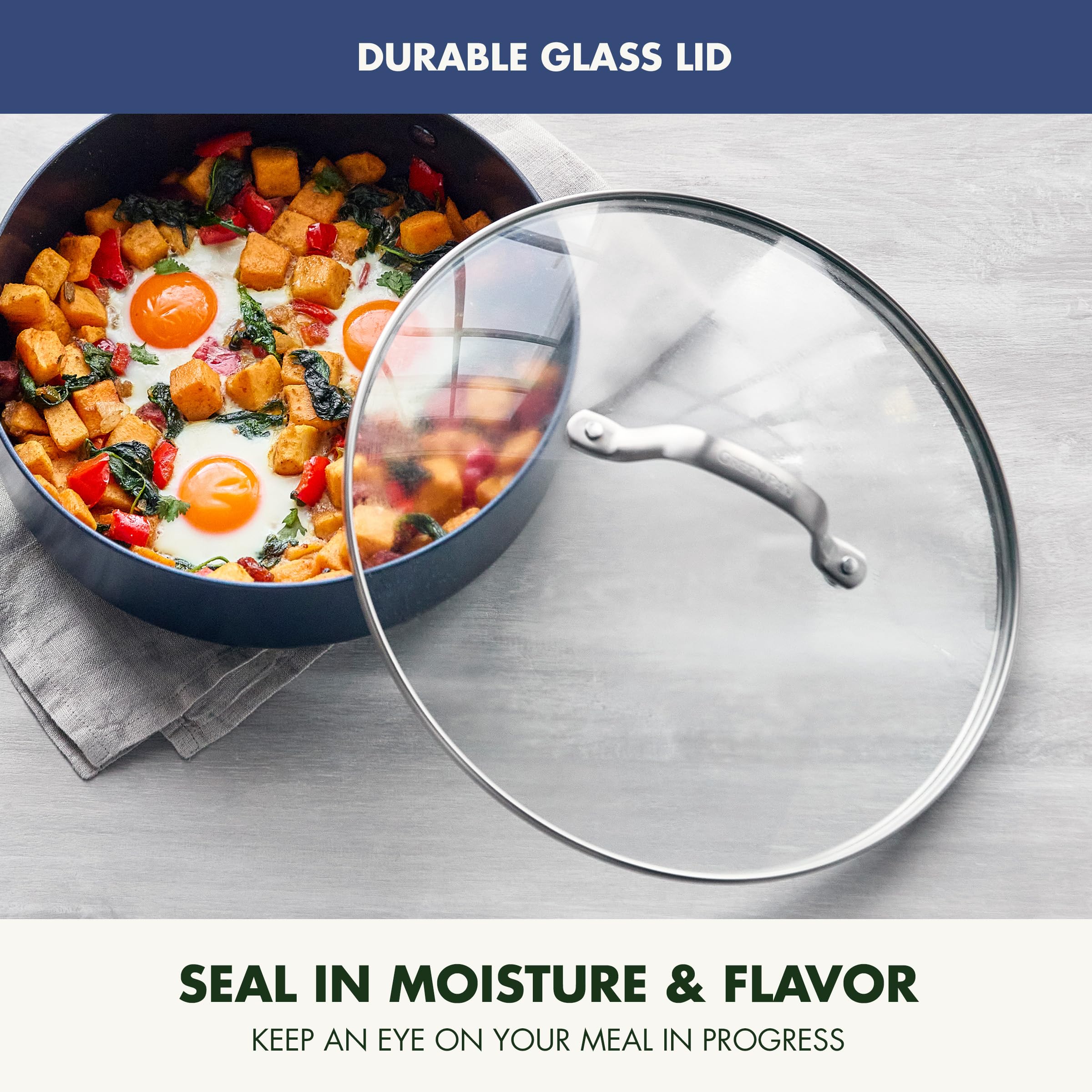 GreenPan Valencia Pro Hard Anodized Healthy Ceramic Nonstick 3.25QT Saute Pan with Lid - PFAS-Free, Induction, Dishwasher & Oven Safe (Blue) - Perfect for Healthy Cooking, Frying & Sauteing in Modern Kitchens