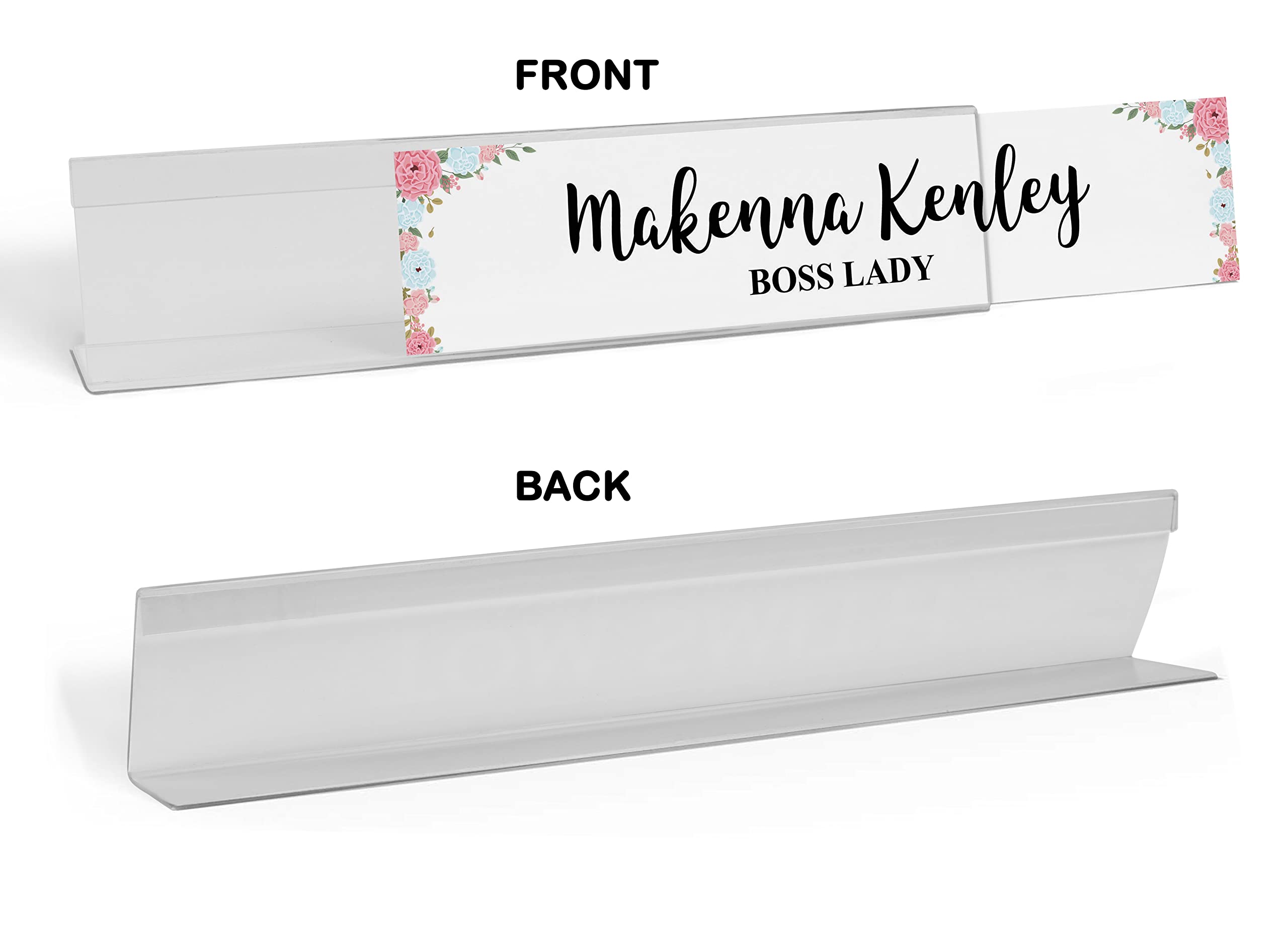 Custom Acrylic Desk Name Plate - Personalized Office Name Sign with Floral Design (2x10 Inches) | Perfect for Workstations, Reception Desks & Home Offices