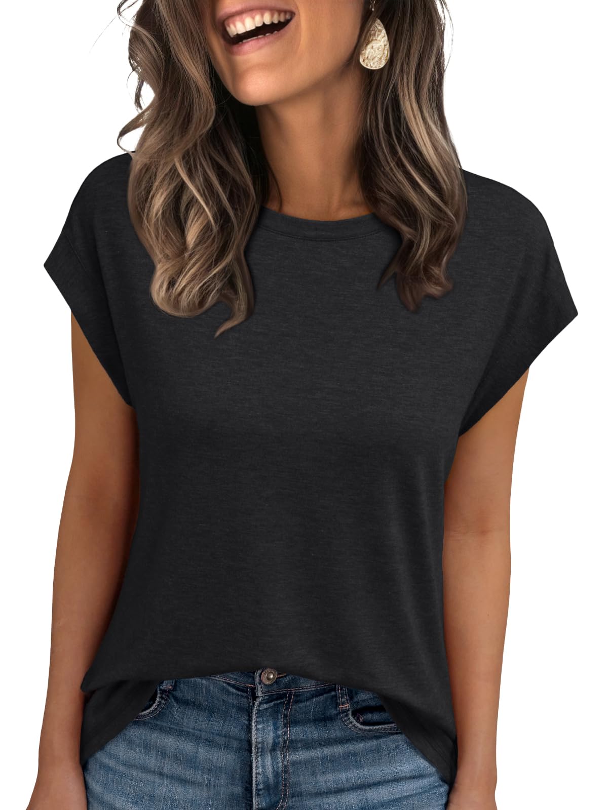 LILLUSORY Women's Casual Summer Tops - Cap Sleeve Spring T-Shirts for Business & Dressy Wear | Trendy Basic Tee Fashion 2025 | Perfect for Office, Dating & Weekend Outings