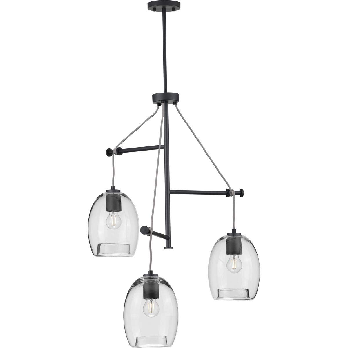 Caisson Collection 3-Light Clear Glass Global Pendant Light Fixture in Graphite - Modern Dining Room Lighting for Kitchen Island, Entryway, and Living Room Decor