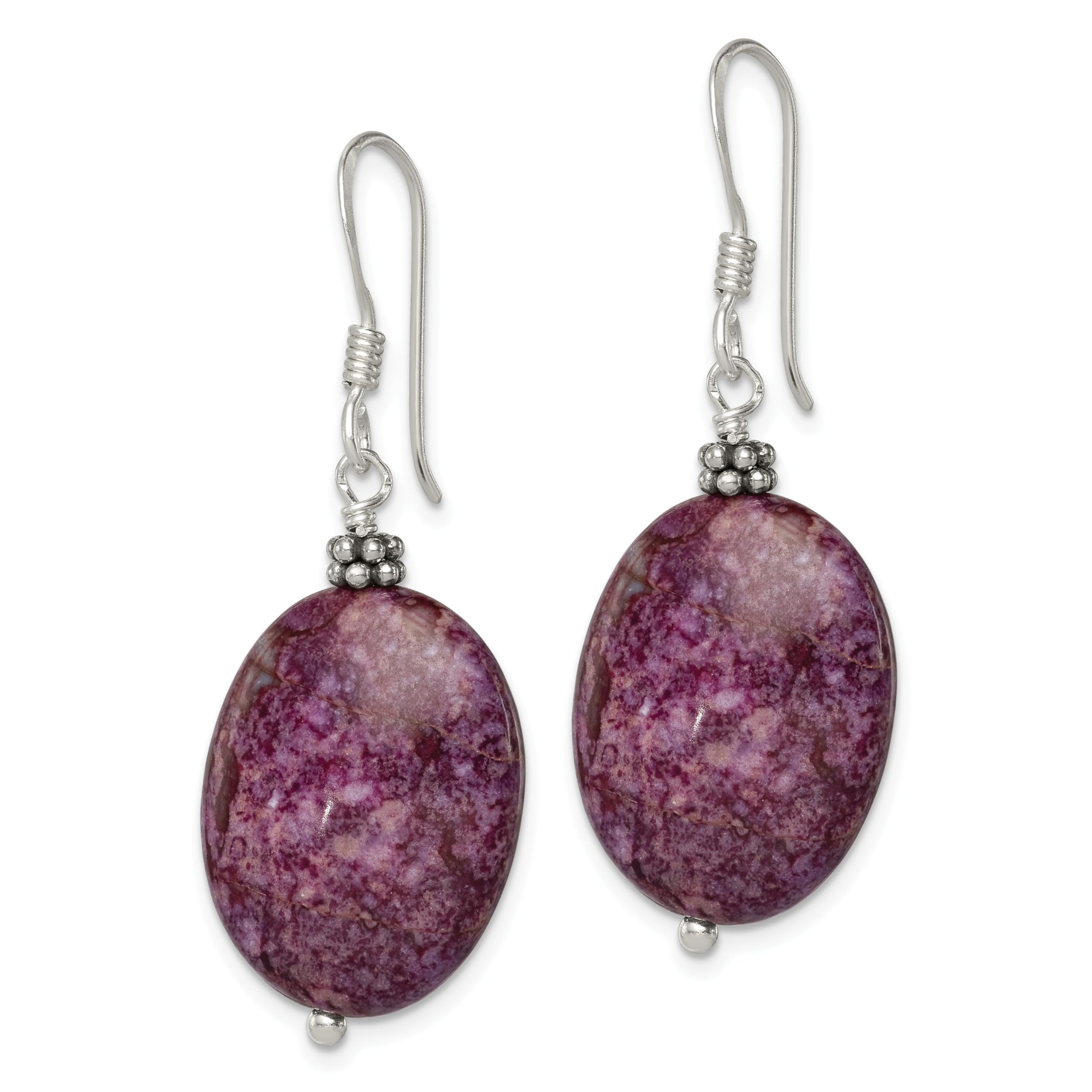 925 Sterling Silver Beaded Purple Charoite Oval Drop Dangle Earrings for Women | Handmade Gemstone Jewelry Gift | Perfect for Parties, Weddings & Special Occasions