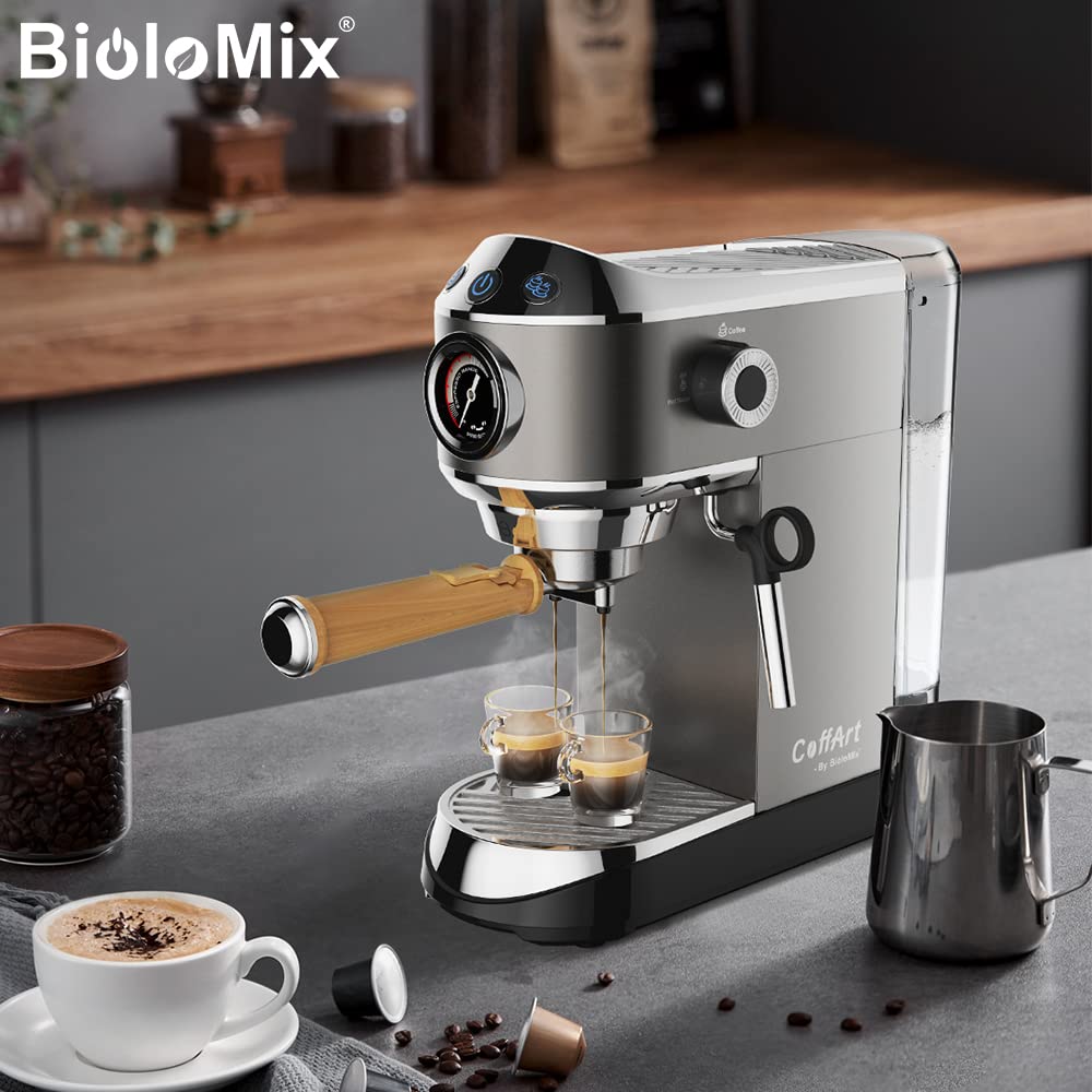 Biolomix 20 Bar Espresso Coffee Maker Machine with Milk Frother Wand - Professional Espresso, Cappuccino, Latte & Mocha Maker (CM7008) - Includes Coffee Tamper & Tamping Mat - Perfect for Home Baristas & Coffee Lovers