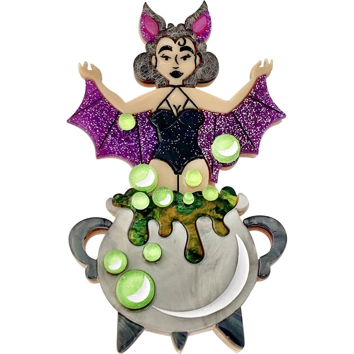Brewtiful Ghoul Brooch - Halloween Jewelry Pin by Lipstick & Chrome | Perfect for Costume Accessories, Witch Outfits & Gothic Fashion