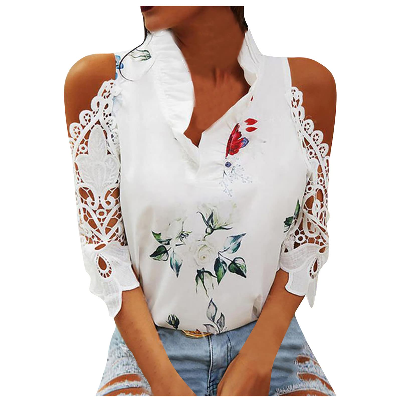 Women's Summer V-Neck T-Shirts - Casual Boho Graphic Tees with Elegant Floral Print | Short Sleeve Hawaiian Shirts for Beach, Vacation & Everyday Wear