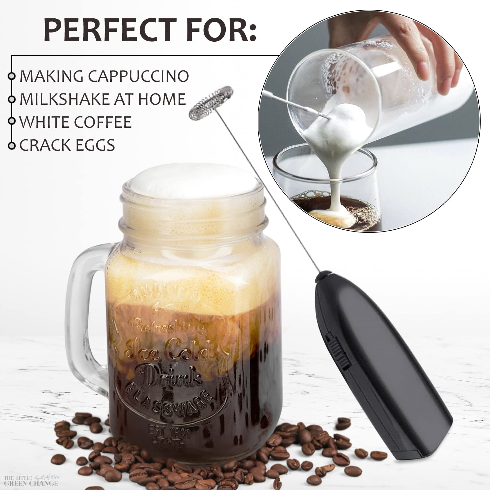 4Pcs Electric Milk Frother Handheld Mixer - Mini Stainless Steel Battery Operated Coffee Frother & Egg Whisk | Perfect for Lattes, Cappuccinos, Hot Chocolate & Baking at Home