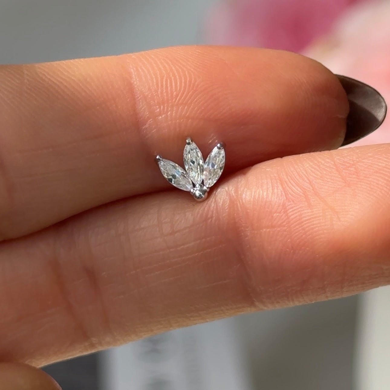 14k White Gold Marquise Gemstone Lotus Flat Back Stud Earrings - Elegant & Dainty Jewelry for Women, Perfect for Weddings, Parties & Everyday Wear