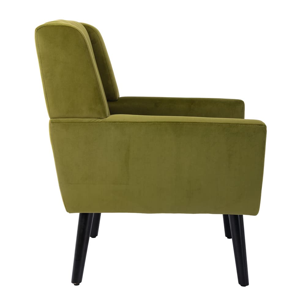 Modern Velvet Upholstered Accent Chair with Black Wooden Legs - Buttonless Tufted Armchair, Ergonomic Single Sofa with Padded Cushion - Comfortable Club Chair for Living Room, Bedroom & Office - Perfect for Relaxing, Reading or Enhancing Home Decor