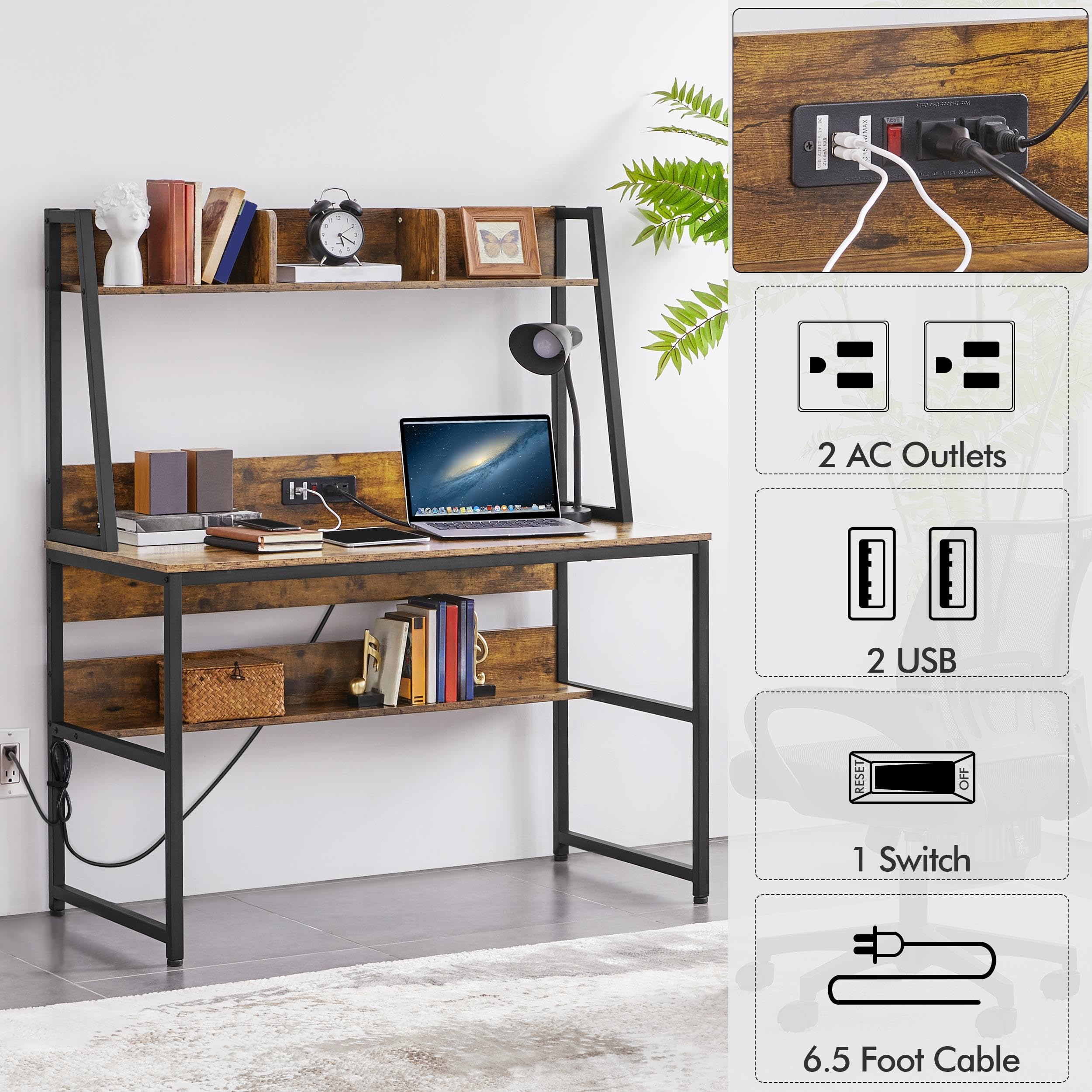 Yaheetech Modern Rustic Brown Home Office Desk and Chair Set - 47