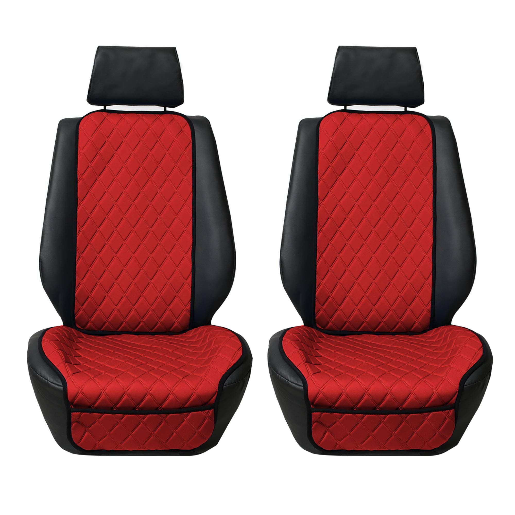 TLH Universal Airbag Compatible Car Front Seat Covers - Neo Supreme Luxury Diamond Design (Red, Pair) for Sedans, SUVs & Trucks - Protect Leather Seats from Pets, Kids & Spills