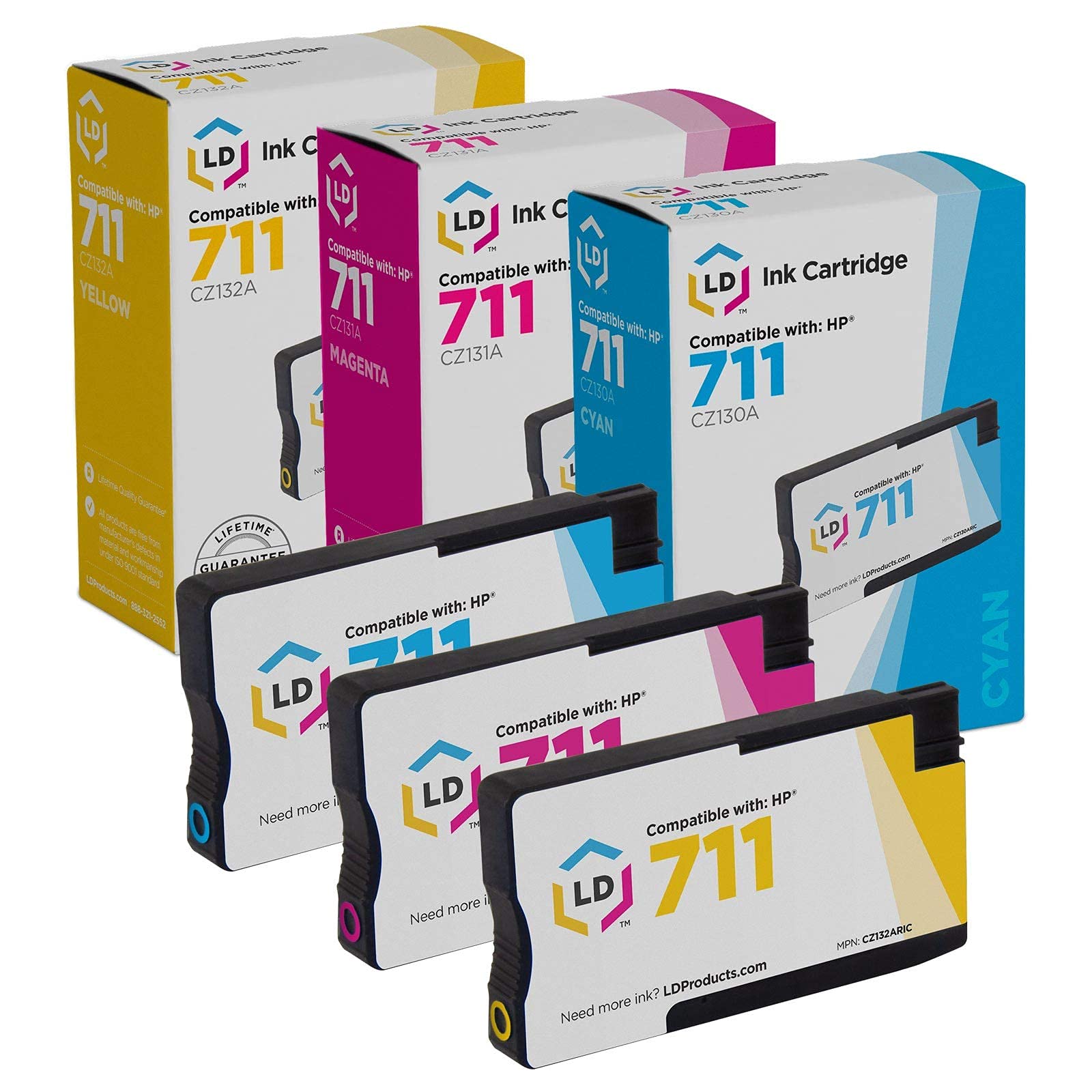 LD Products Remanufactured Ink Cartridge Replacement for HP 711 (Cyan, Magenta, Yellow, 3-Pack) - Compatible with HP DesignJet T120 Printer | High-Quality Printing for Office Documents, Posters & CAD Drawings